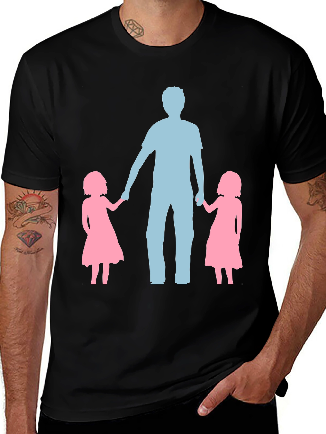 Variant 21 of Dad and Daughters T-Shirt - Black Cotton Tee