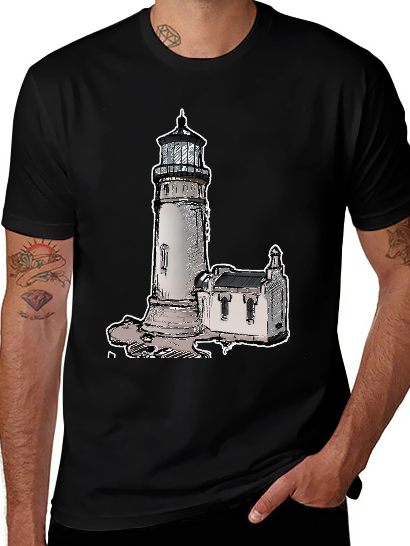 Variant 29 of Lighthouse Graphic Tee - Black Cotton Blend Casual Wear