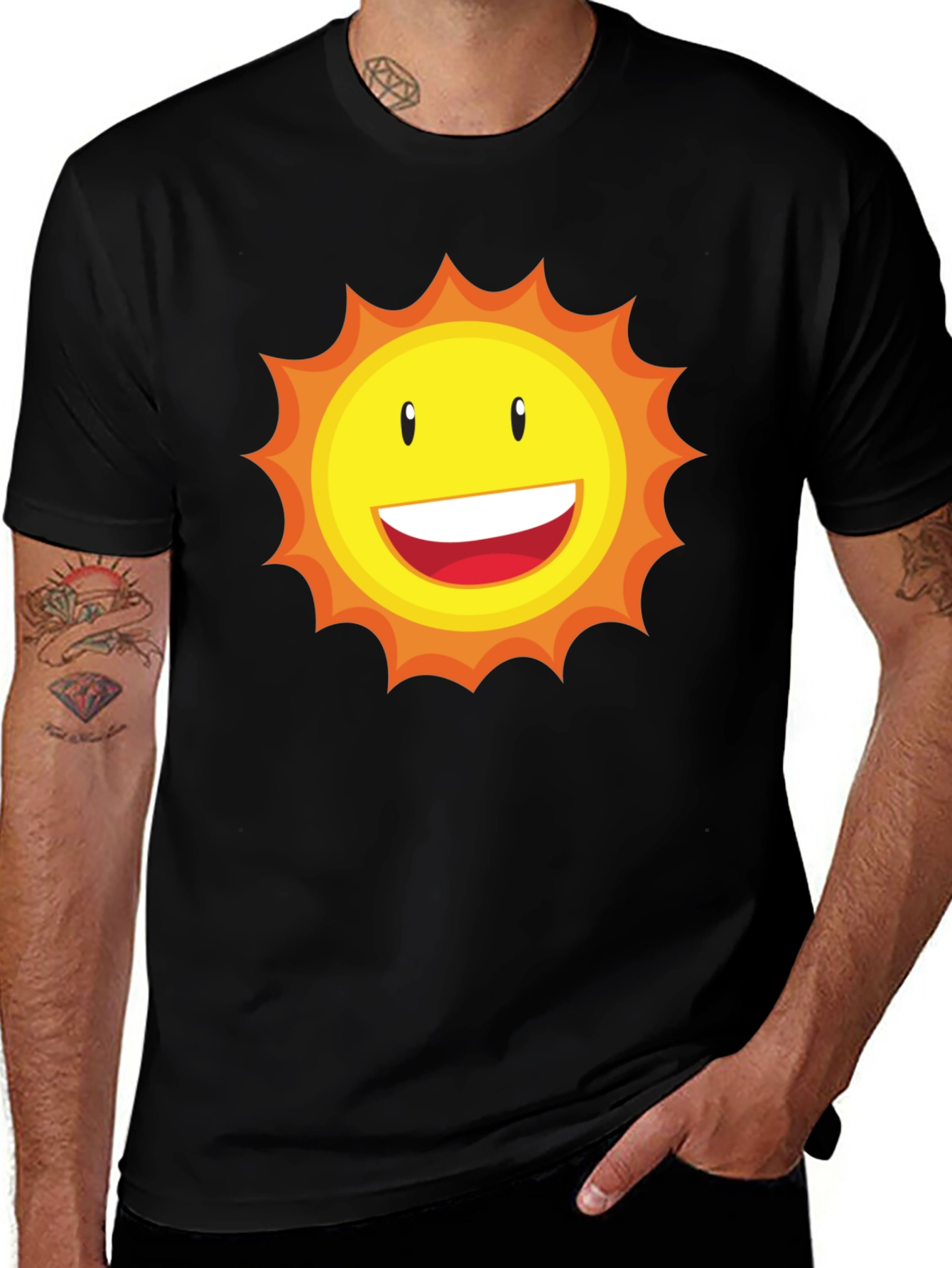 Variant 15 of Sunny Face Graphic T-Shirt - Black Cotton Blend