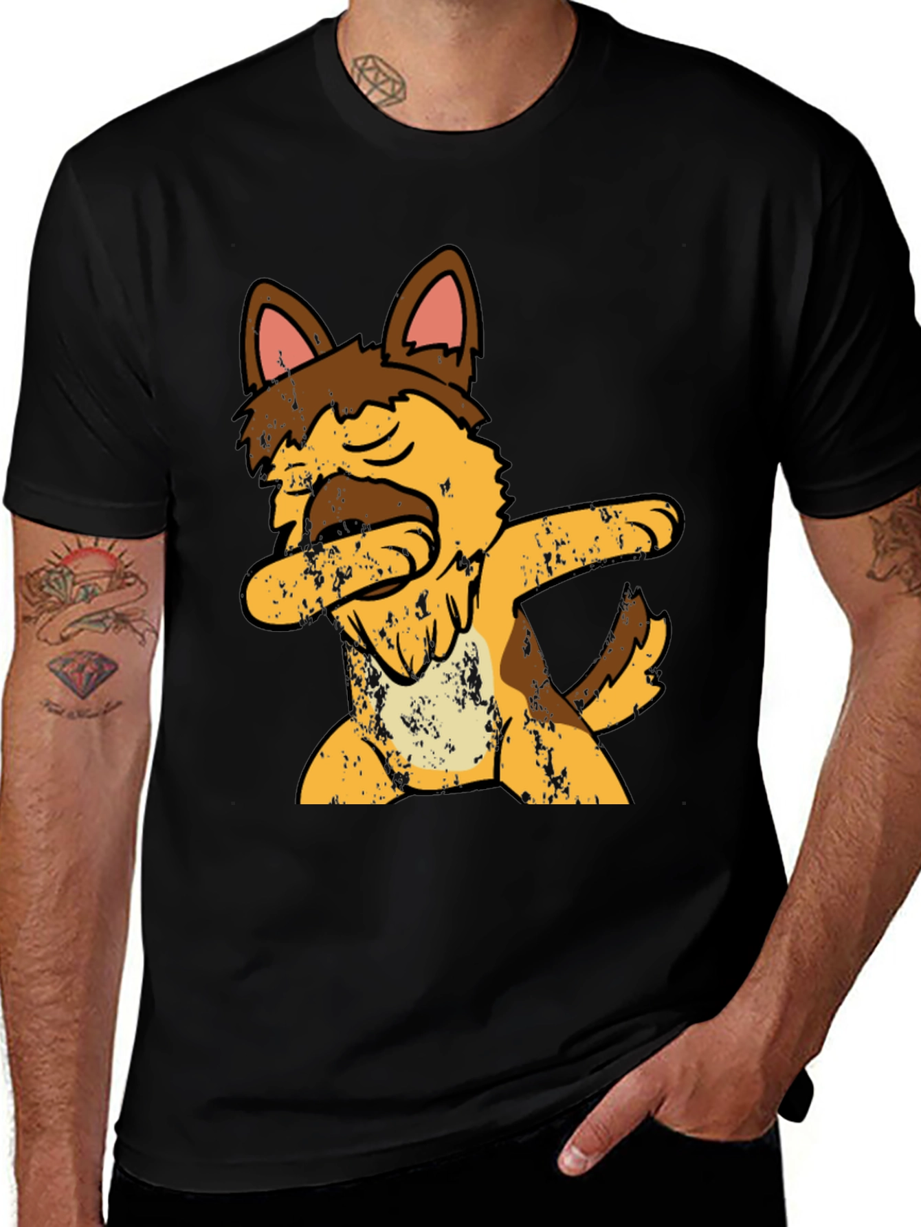 Variant 27 of Dabbing Dog Graphic Tee - Men's Black T-Shirt