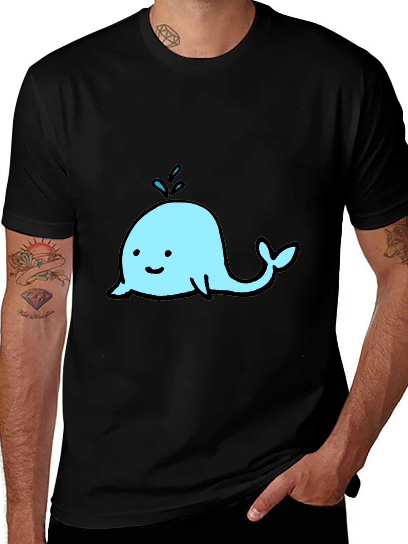 Cute Whale Graphic Black T-Shirt