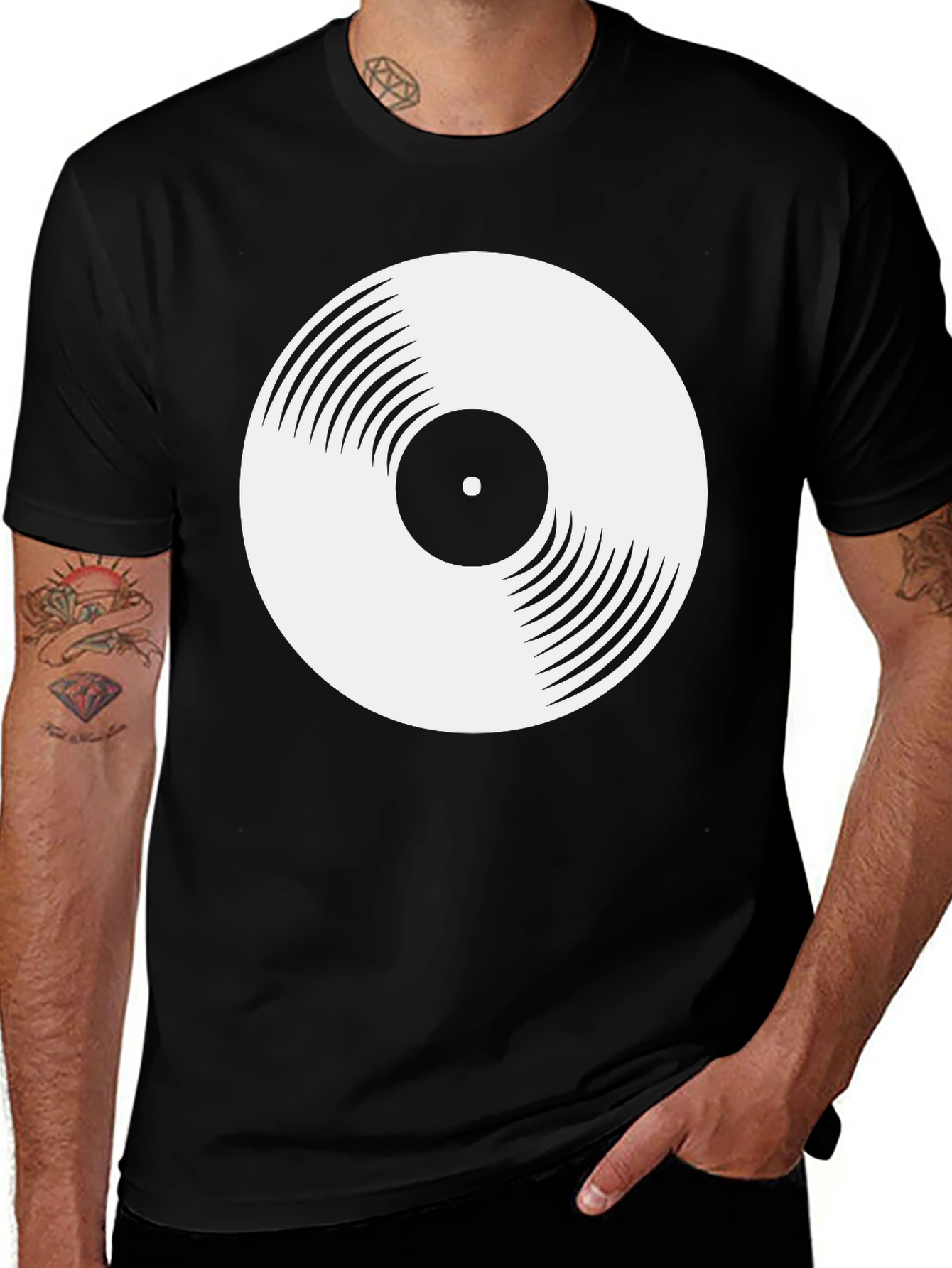 Variant 7 of Retro Vinyl Record Graphic Tee - Classic Black