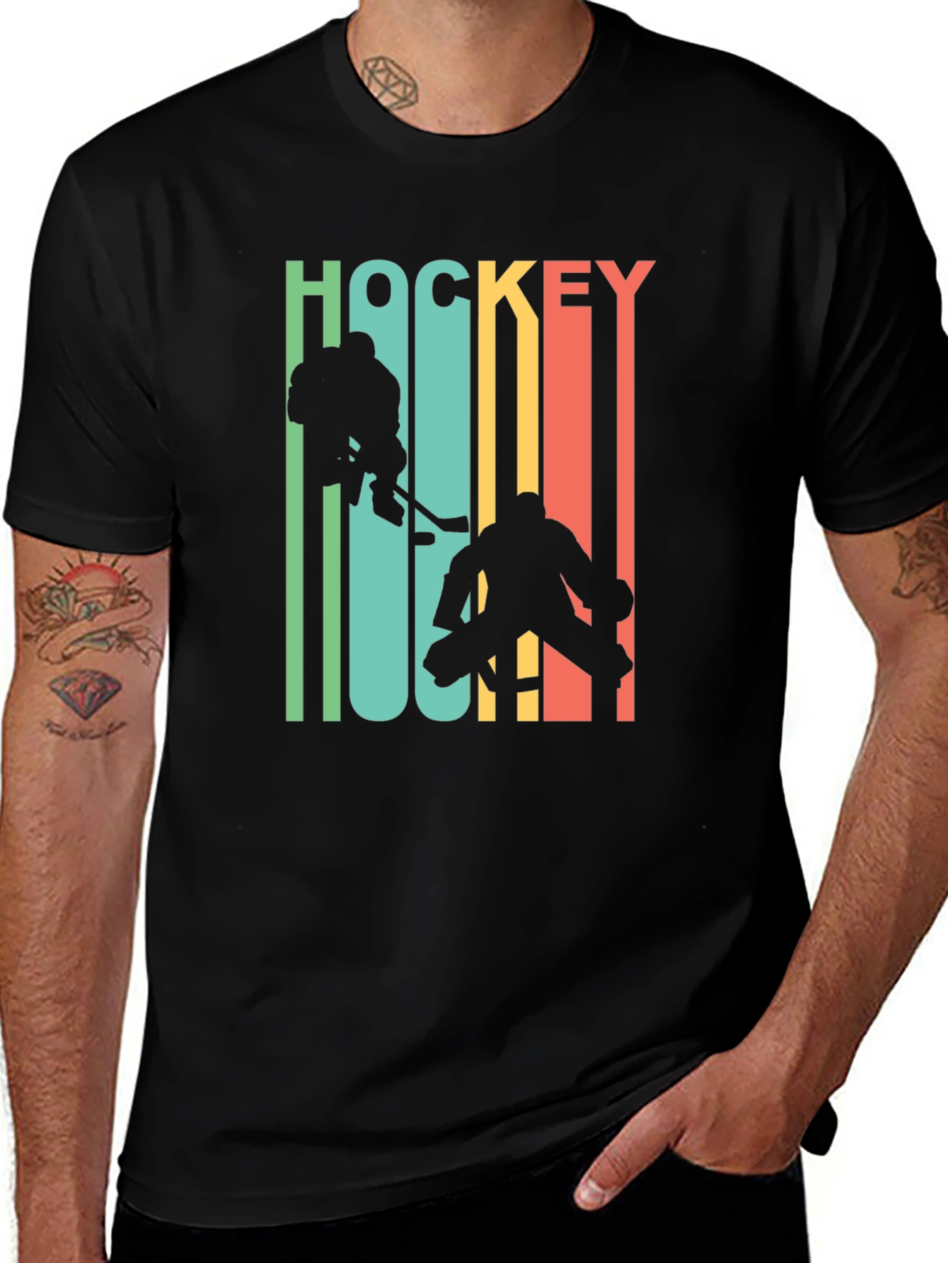 Variant 15 of Retro Hockey Graphic T-Shirt - Black Cotton Tee