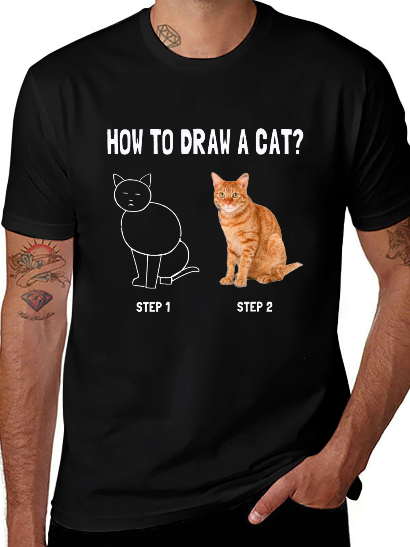 Variant 17 of How To Draw A Cat Graphic Tee - Step 1 & Step 2