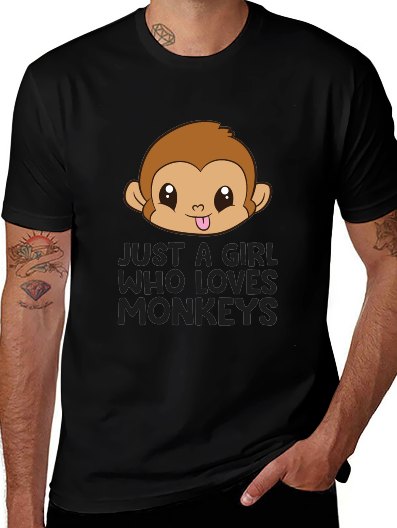 Variant 18 of Girl Who Loves Monkeys Black T-Shirt