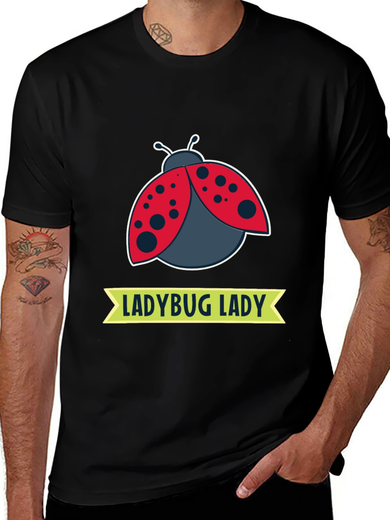 Variant 21 of Ladybug Lady Graphic Tee - Black Cotton T-Shirt