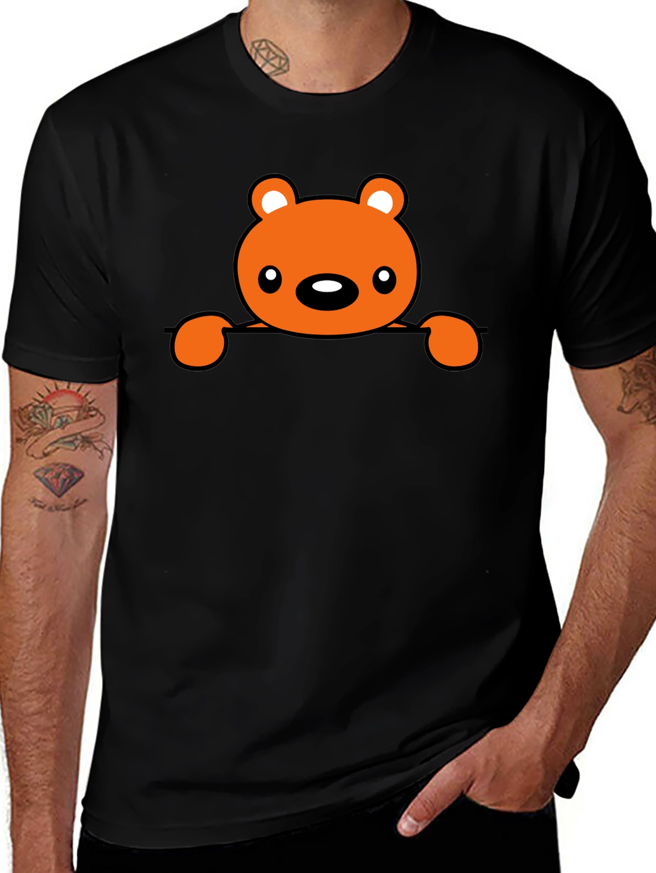 Variant 4 of Cute Bear Graphic Tee - Men's Black T-Shirt