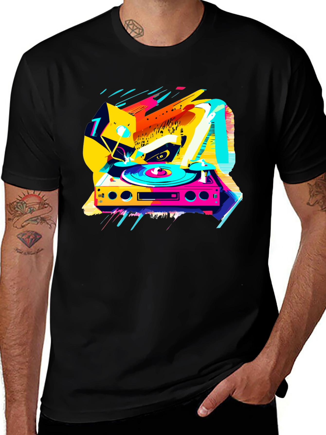Variant 23 of Retro Record Player Graphic T-Shirt - Vibrant Music Lover Tee