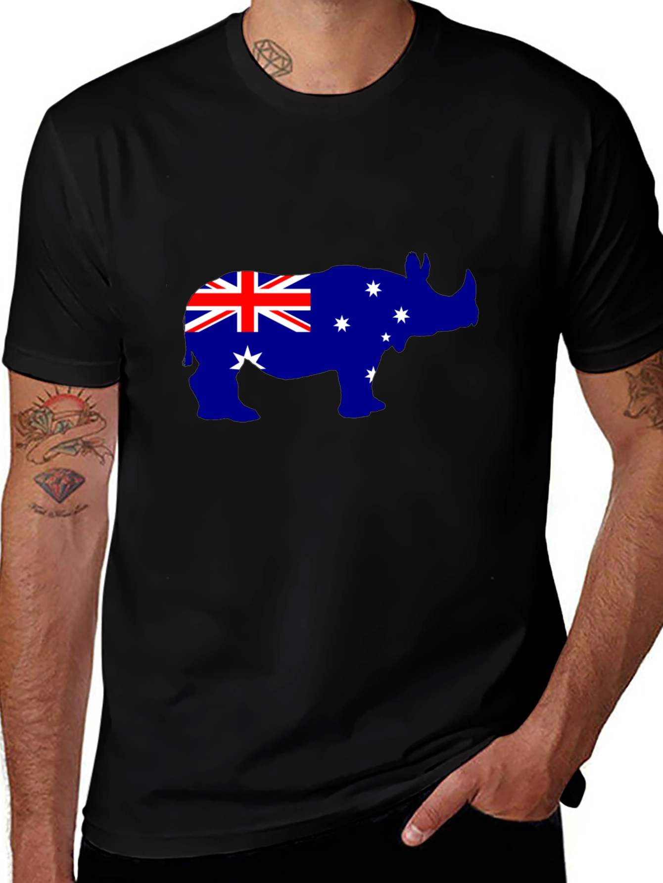Australian Flag Rhino Black T-Shirt