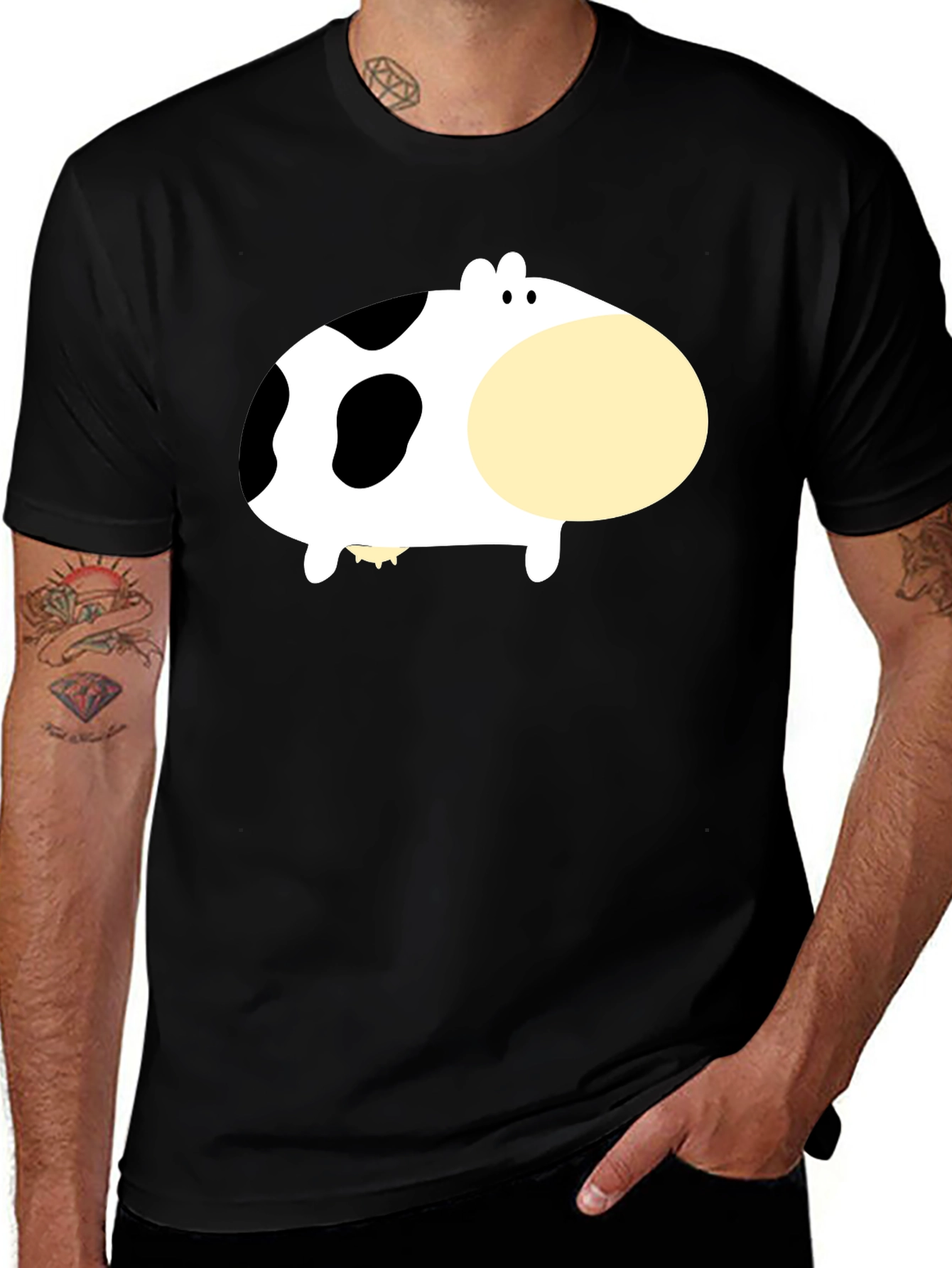 Variant 22 of Cute Cartoon Cow Graphic Tee - Black