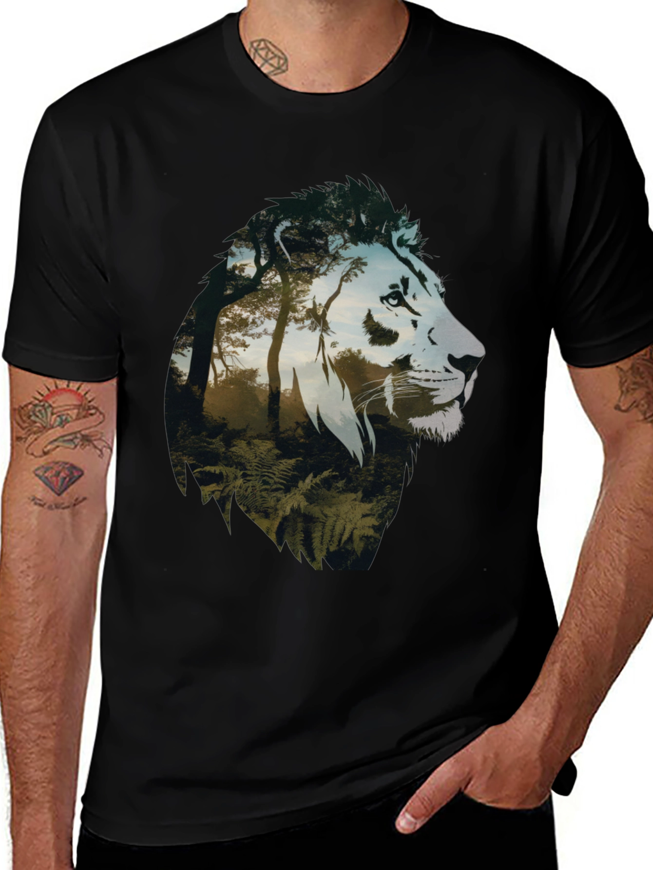 Variant 17 of Lion Forest Graphic Tee - Nature Inspired Men's T-Shirt