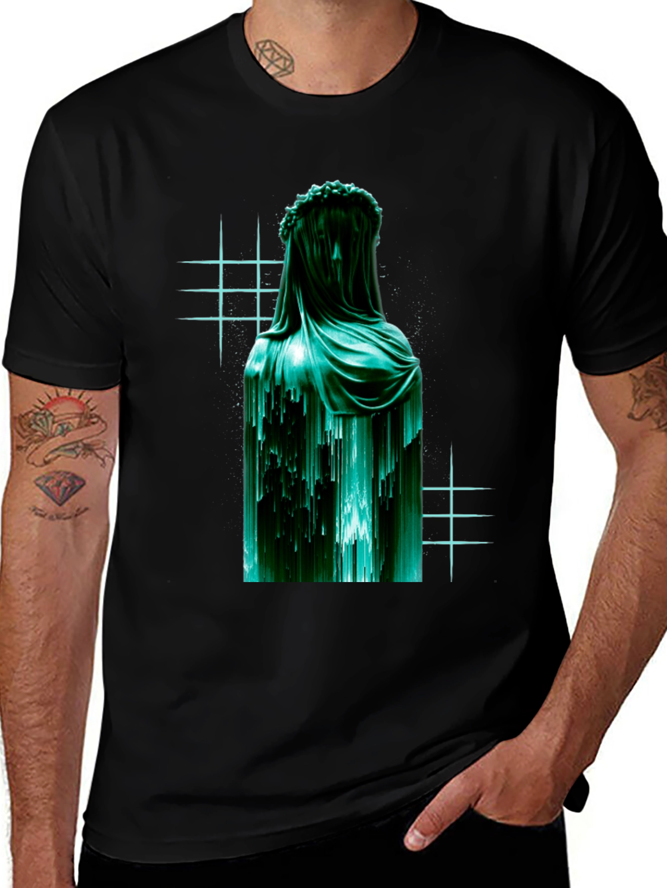 Black Veiled Statue Graphic T-Shirt - Modern Art Tee main image