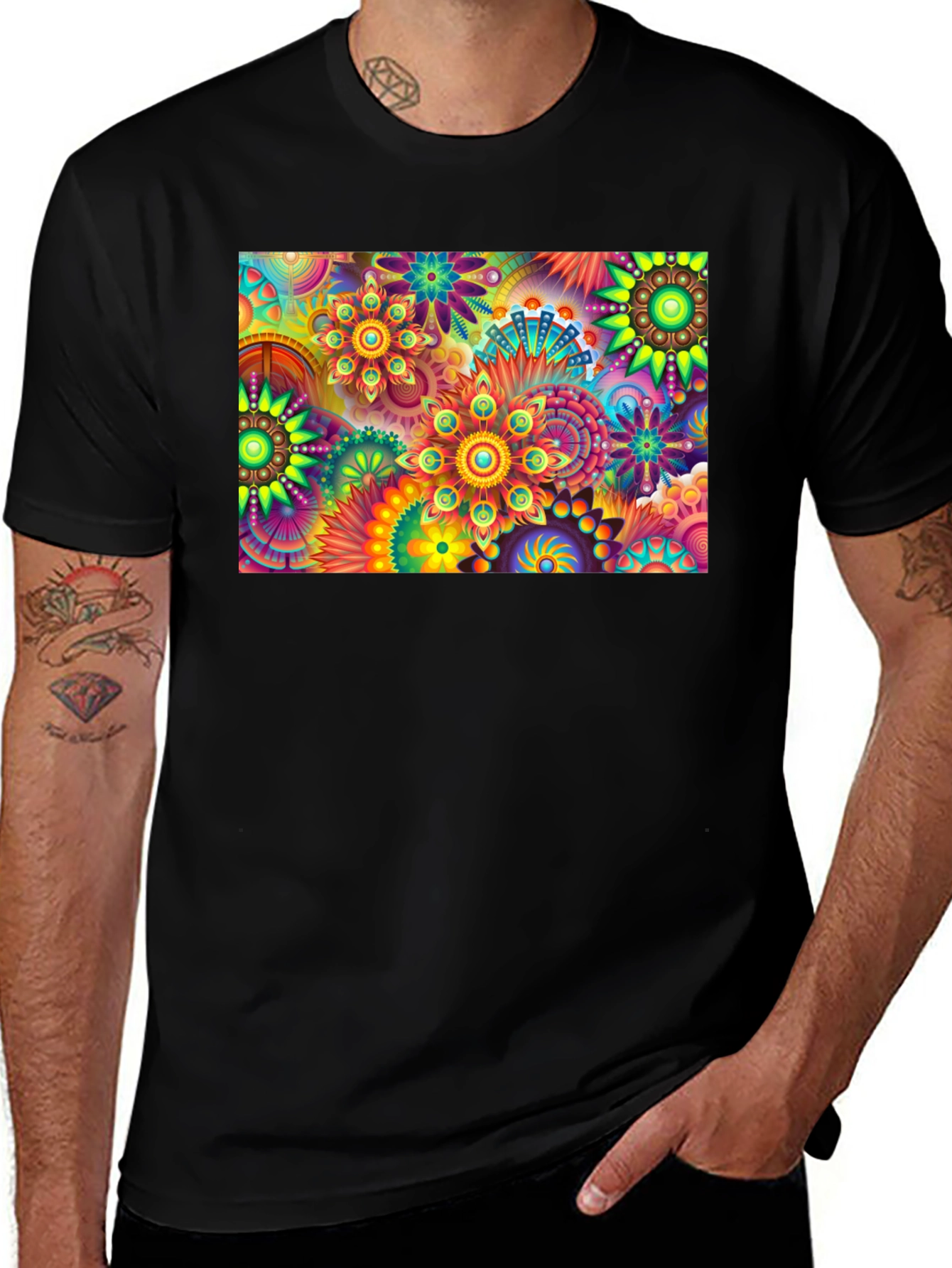 Variant 24 of Vibrant Floral Print Black T-Shirt