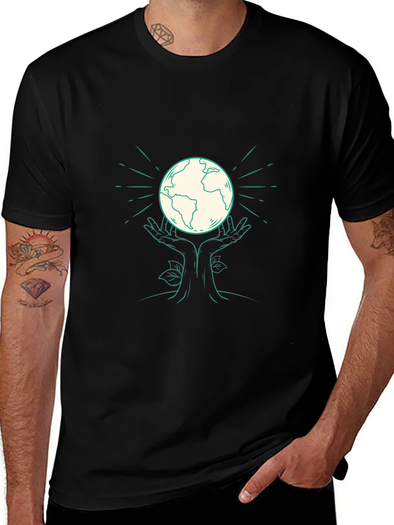 Variant 9 of Earth Hands Graphic Tee - Black Cotton T-Shirt