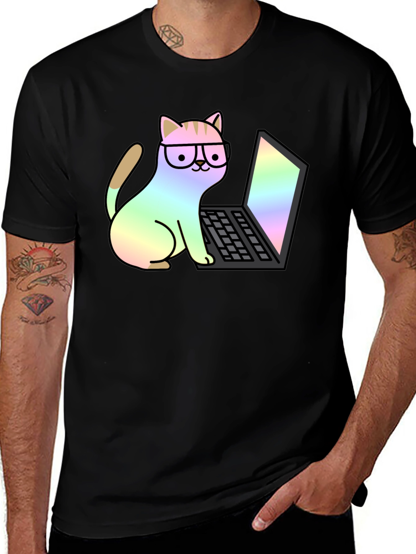 Variant 13 of Cat Coder T-Shirt - Black, Unisex