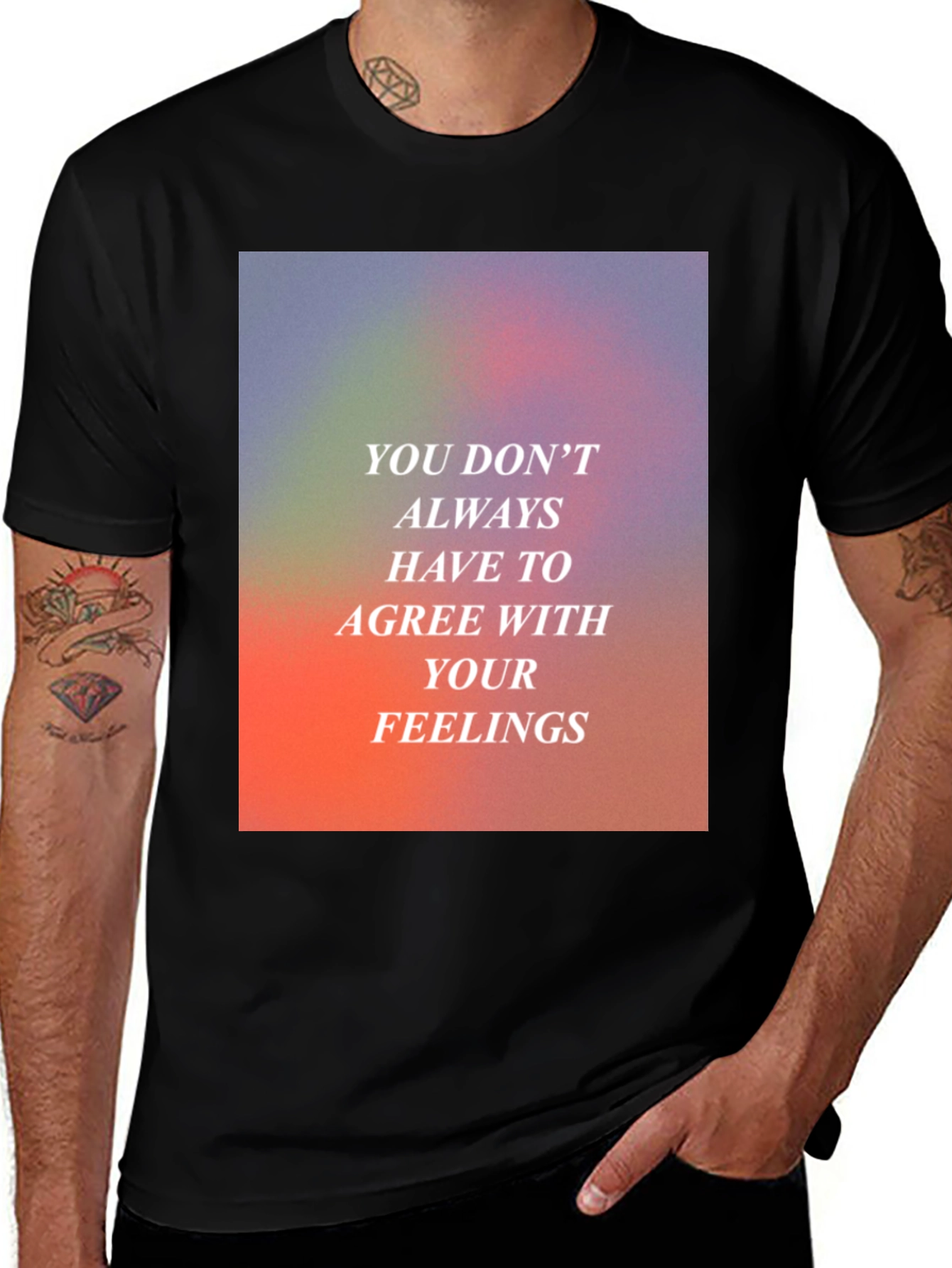 Variant 15 of Men's Black Graphic T-Shirt: Feelings
