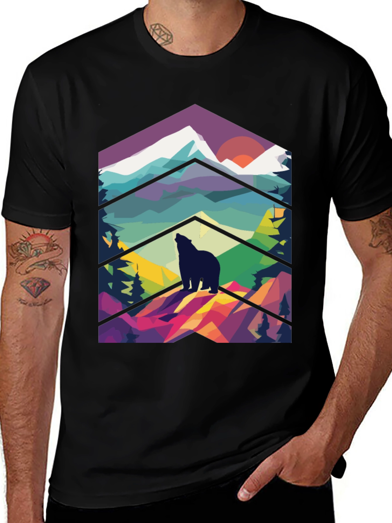 Variant 8 of Geometric Bear Mountain Graphic Tee - Black