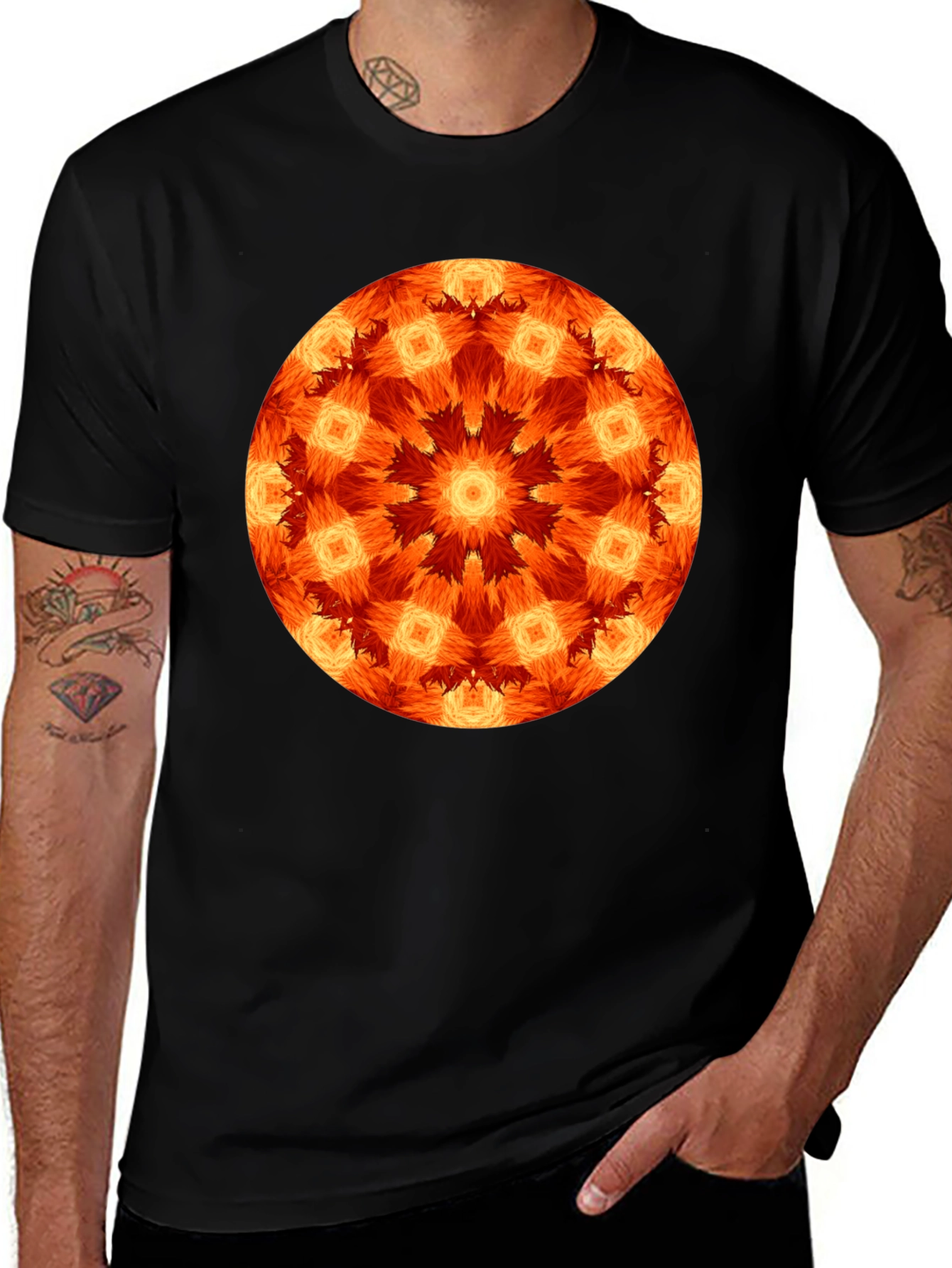 Variant 2 of Fiery Mandala Graphic Black T-Shirt