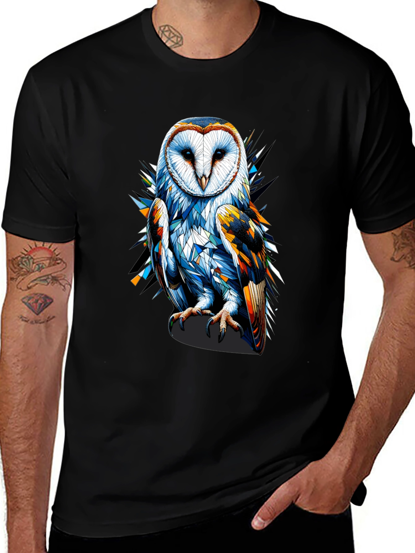 Variant 5 of Abstract Owl Graphic Tee - Men's Black T-Shirt