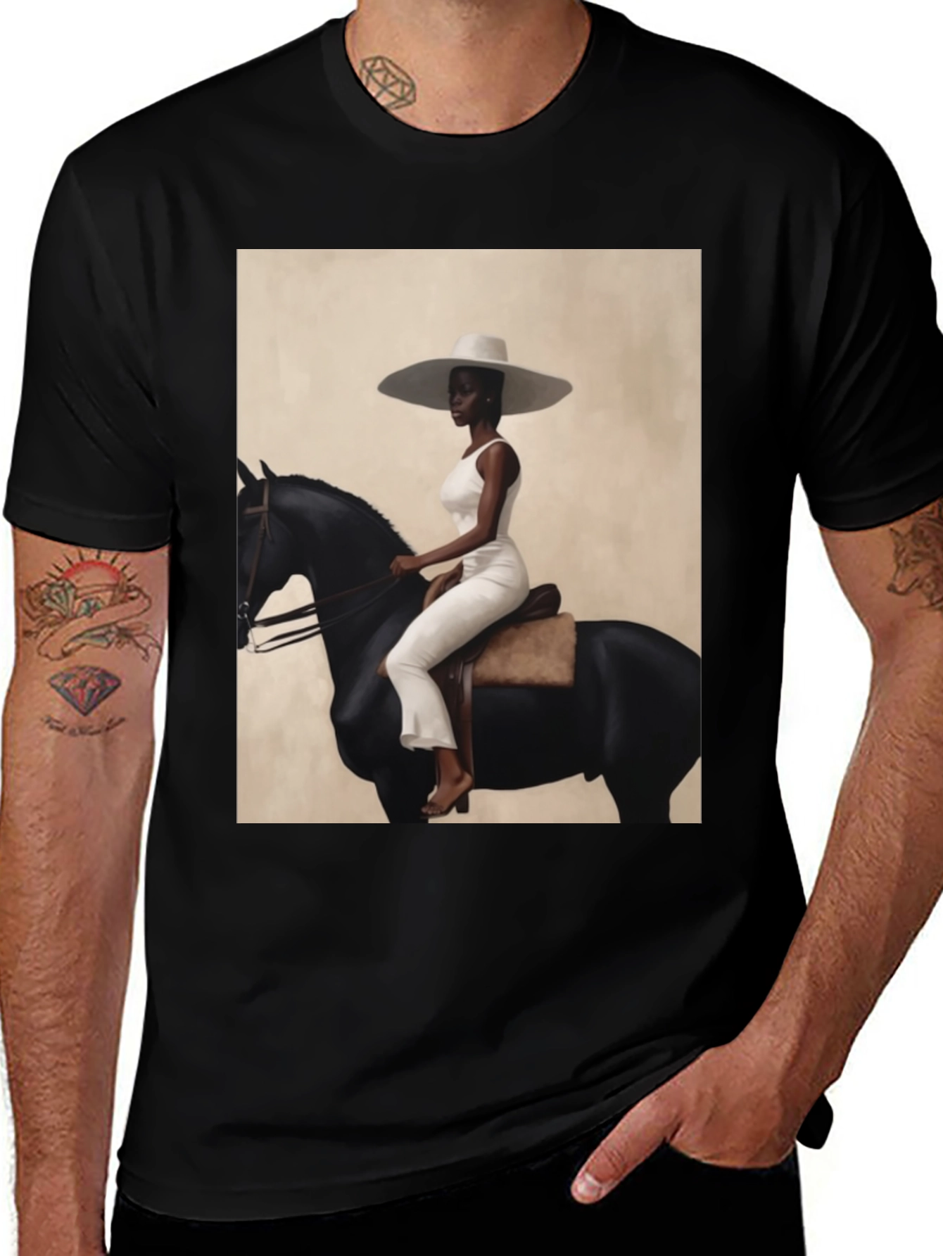 Variant 20 of Elegant Woman on Horse Graphic Tee - Black