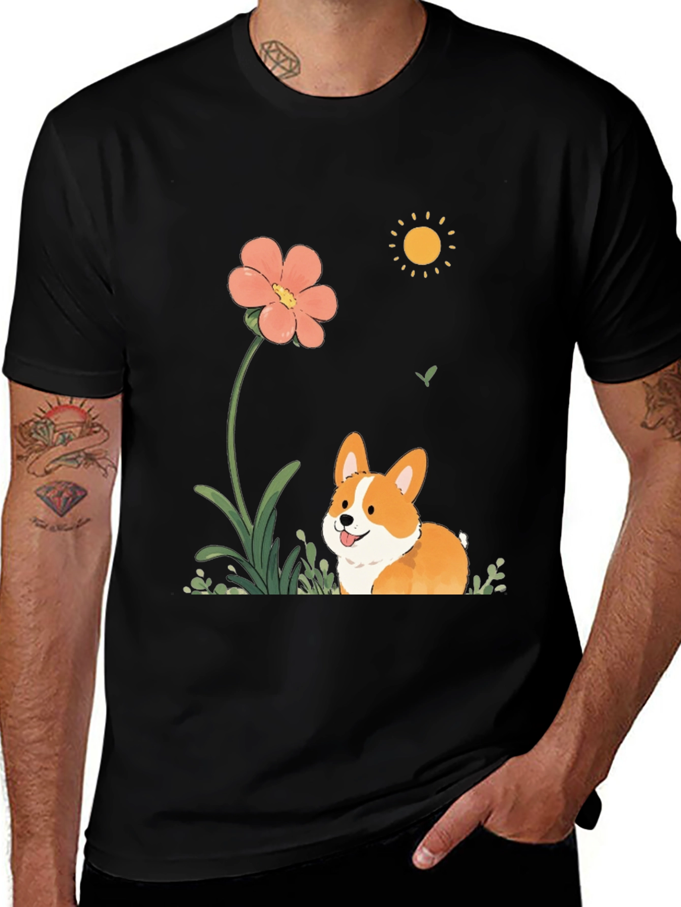 Variant 20 of Corgi & Flower Graphic Tee - Cute Casual Style