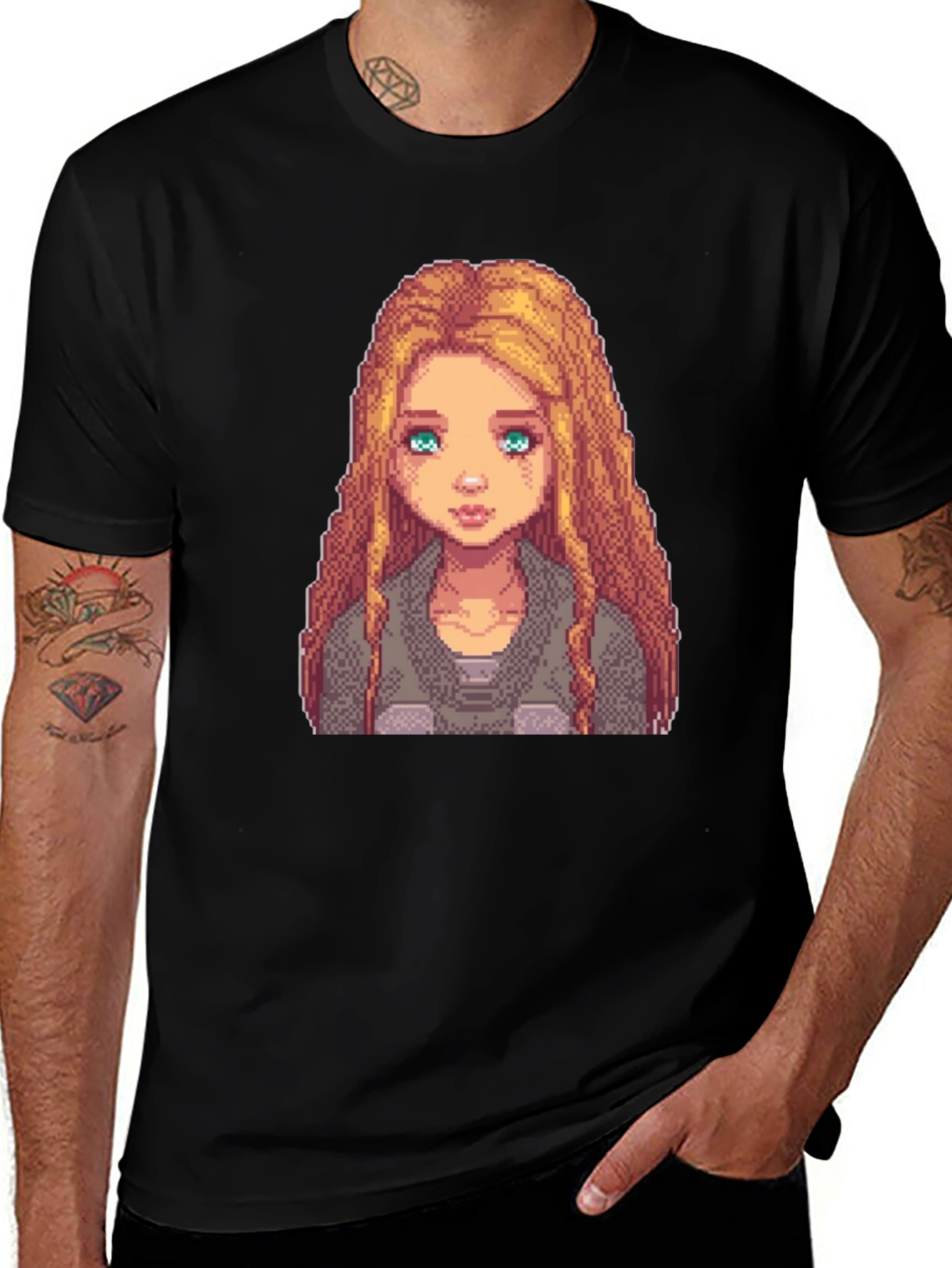 Variant 5 of Pixel Art Girl Graphic Tee - Trendy Black T-Shirt