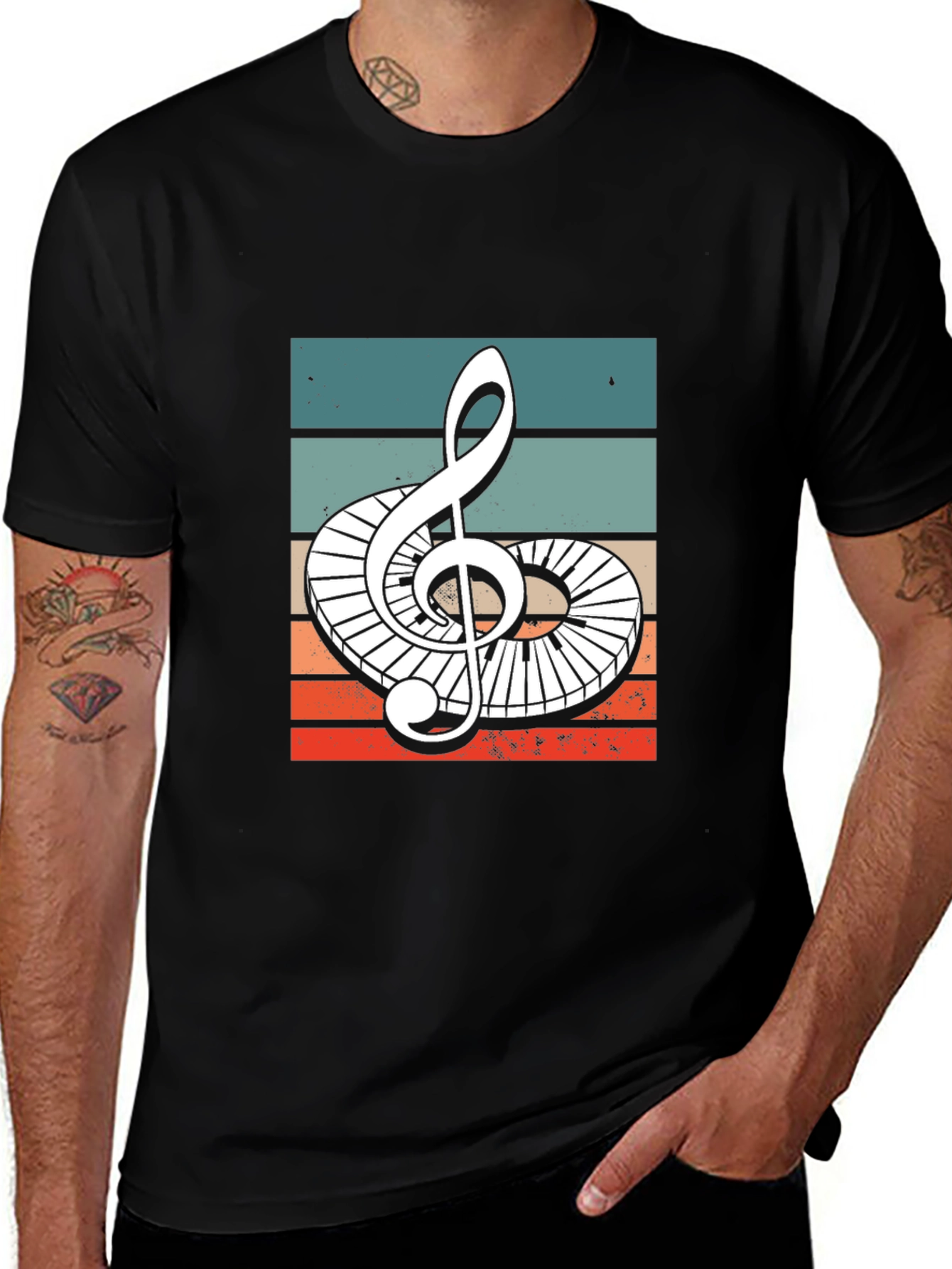 Variant 21 of Retro Treble Clef Piano Keys Graphic Tee