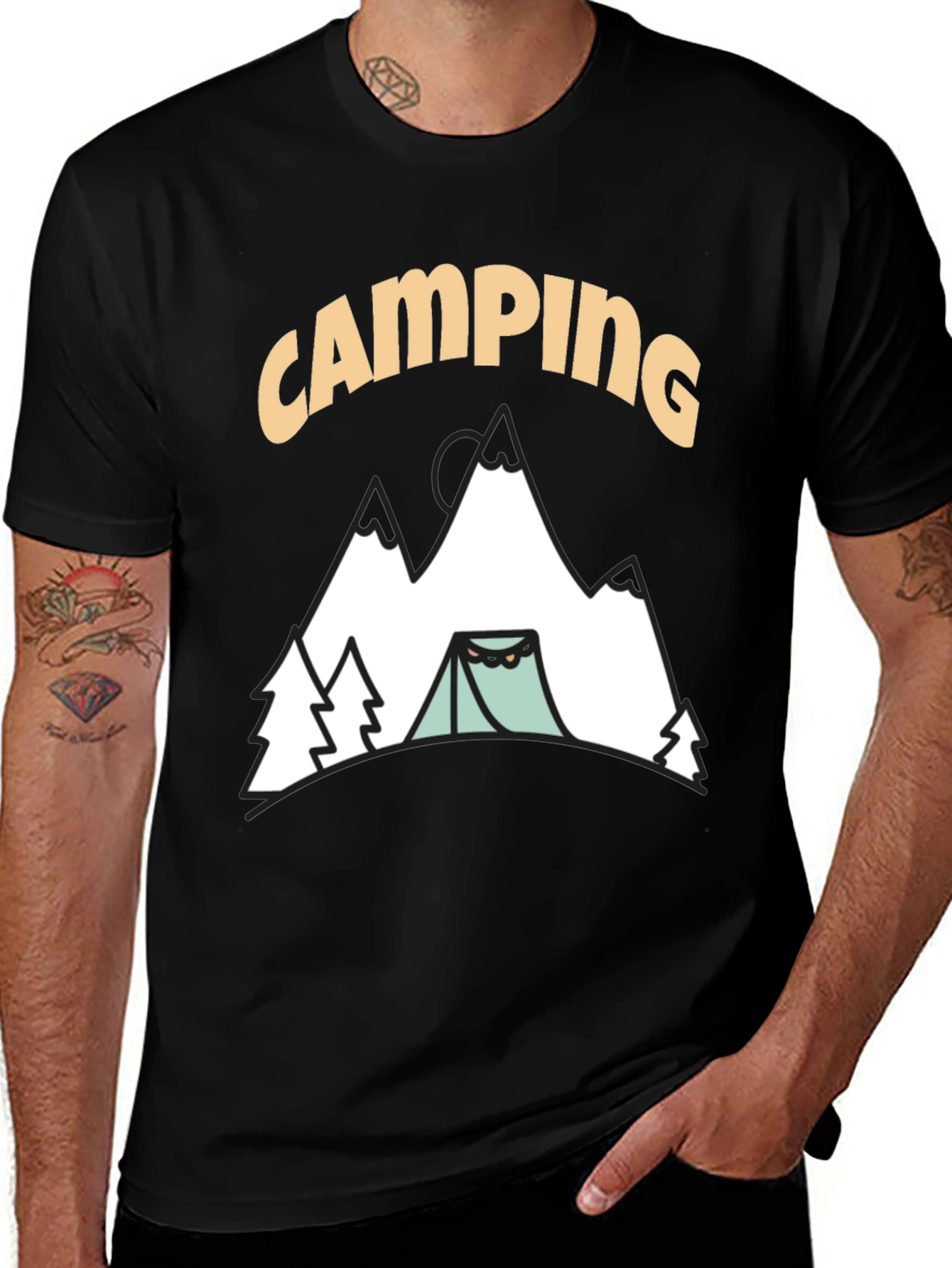 Variant 29 of Camping Graphic T-Shirt - Black Cotton Tee