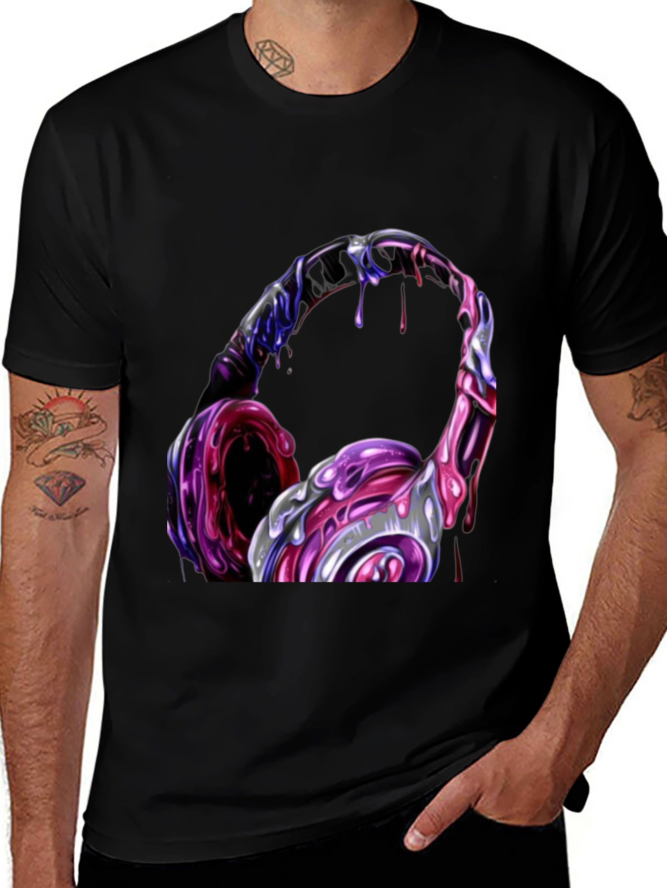 Variant 7 of Cool Headphones Graphic Black T-Shirt