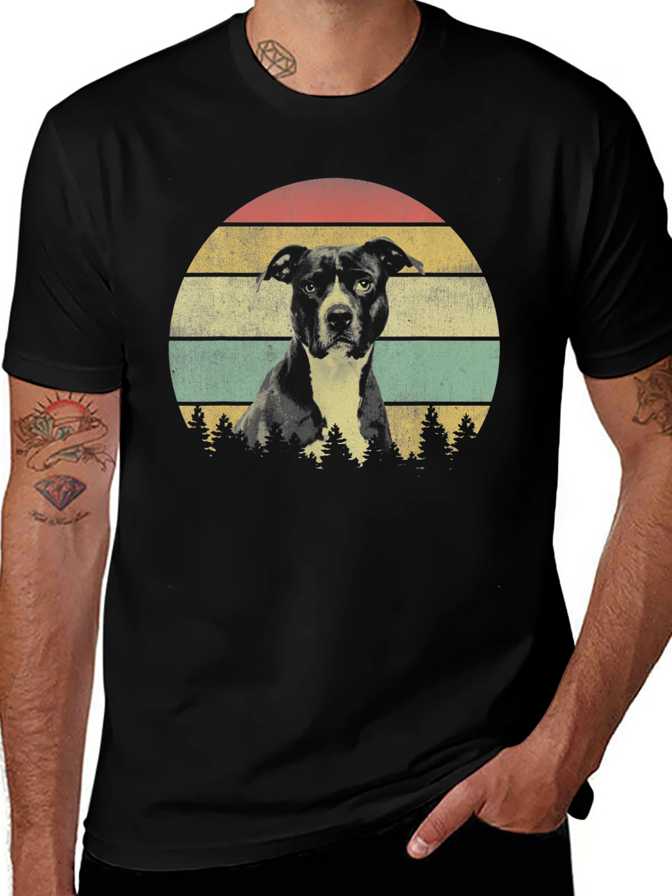 Variant 28 of Dog Retro Sunset T-Shirt - Black