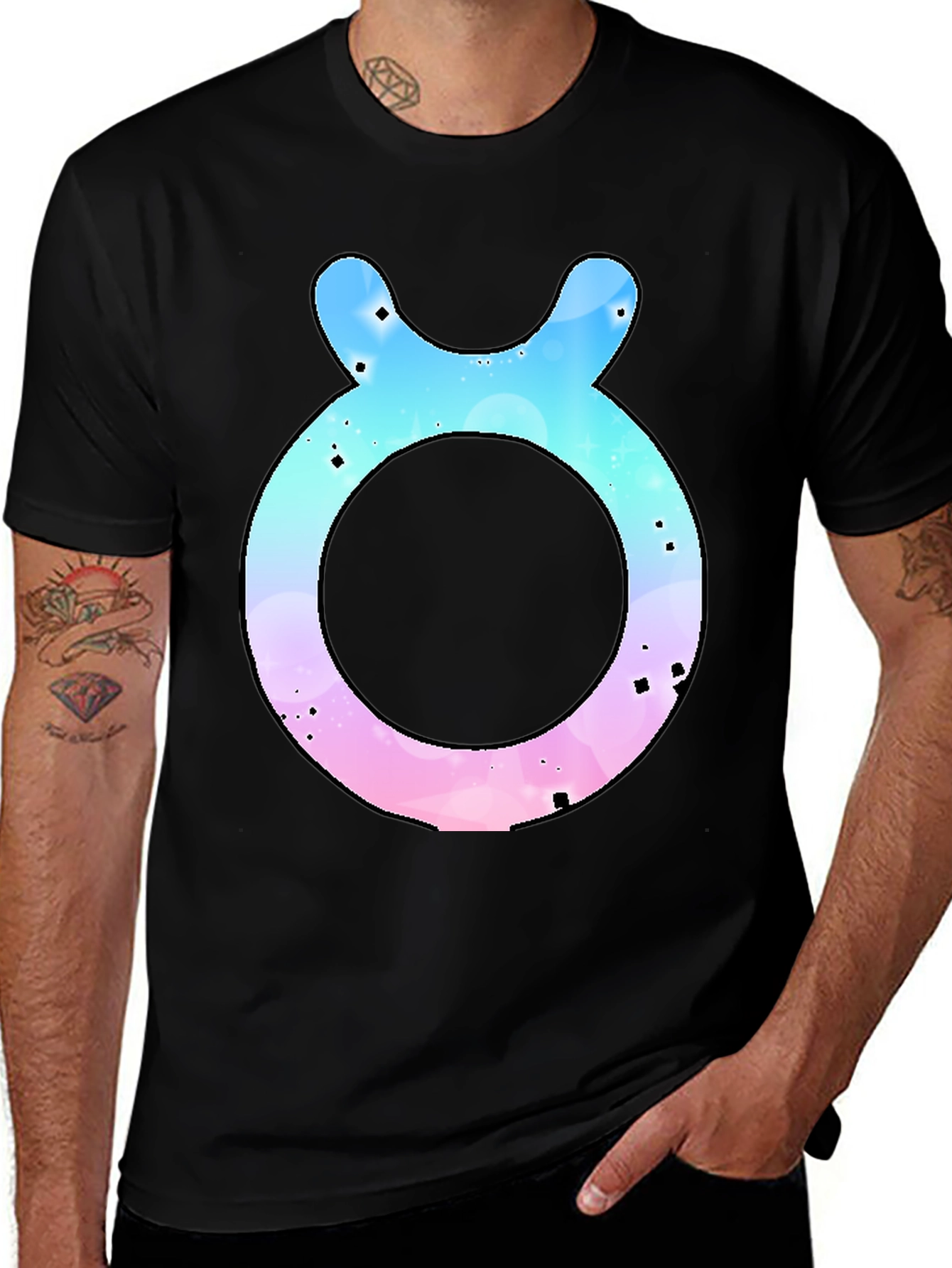 Variant 14 of Taurus Zodiac Sign Graphic Tee - Black
