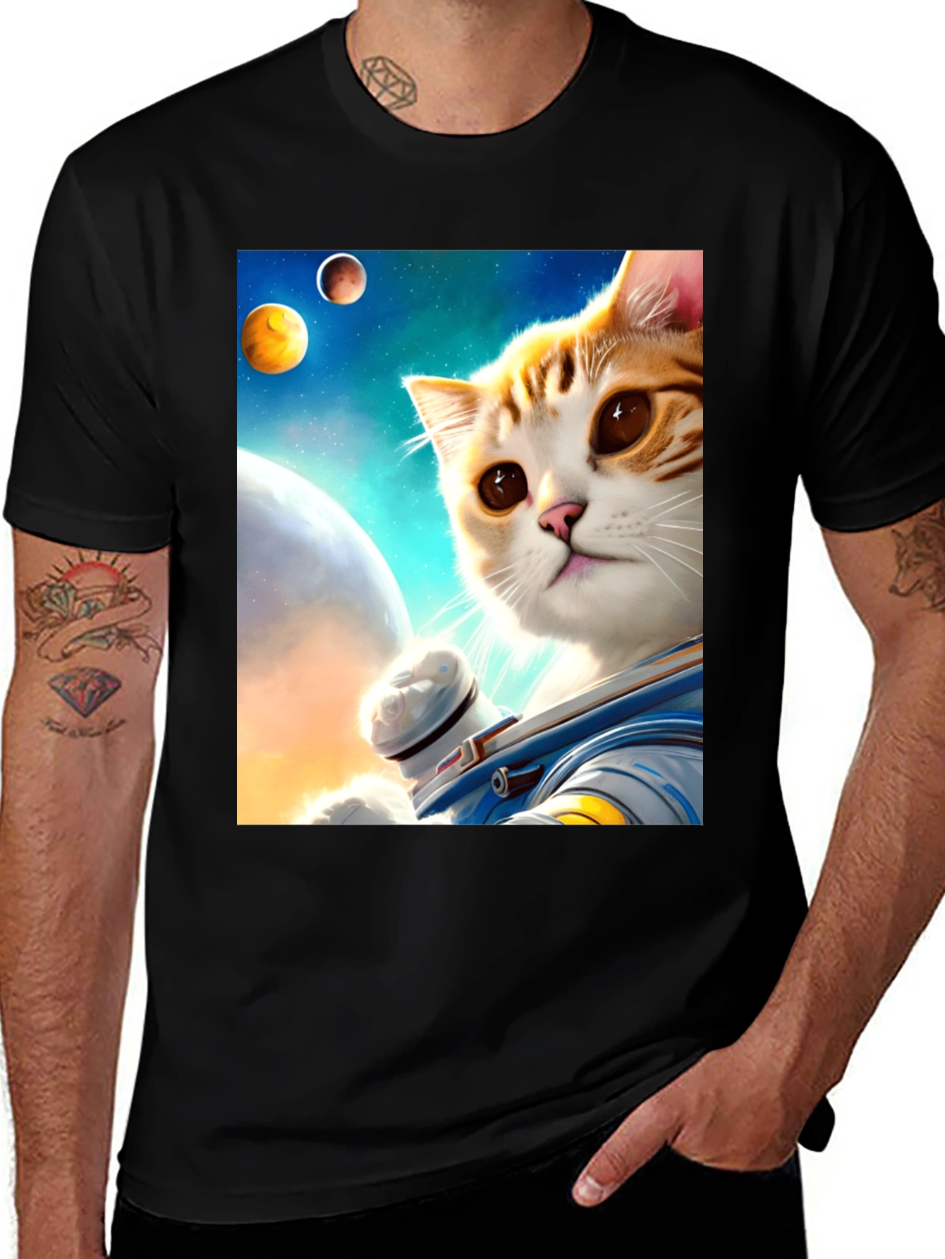 Variant 2 of Astronaut Cat Graphic Tee - Space Adventure