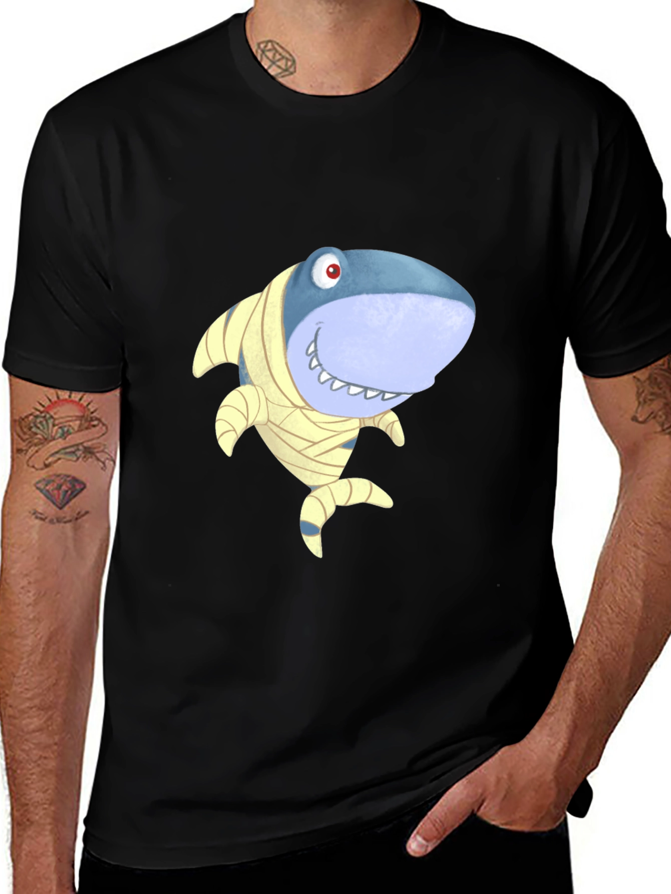 Variant 10 of Men's Black Cartoon Shark T-Shirt
