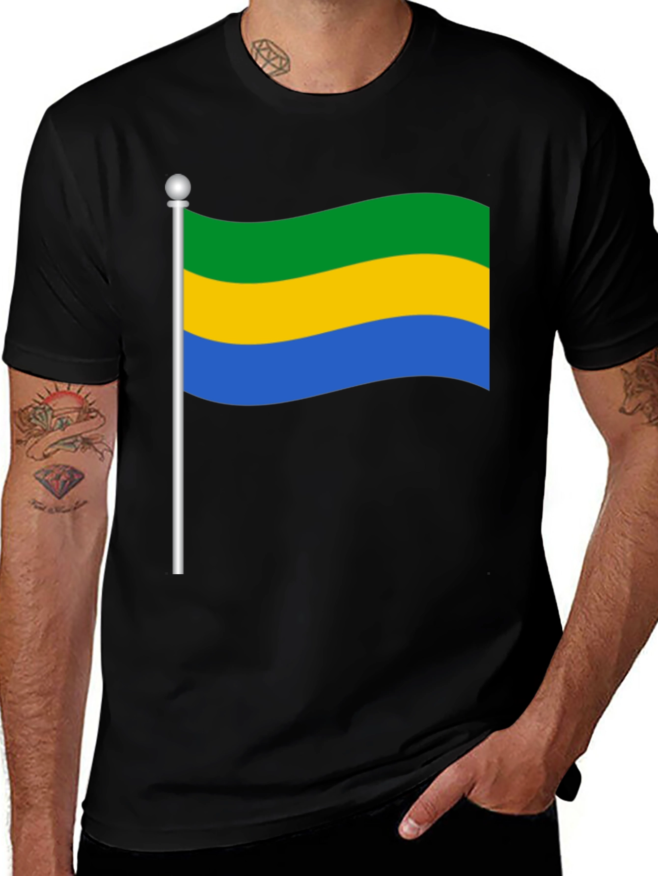 Variant 21 of Gabon Flag Graphic Tee - Black T-Shirt