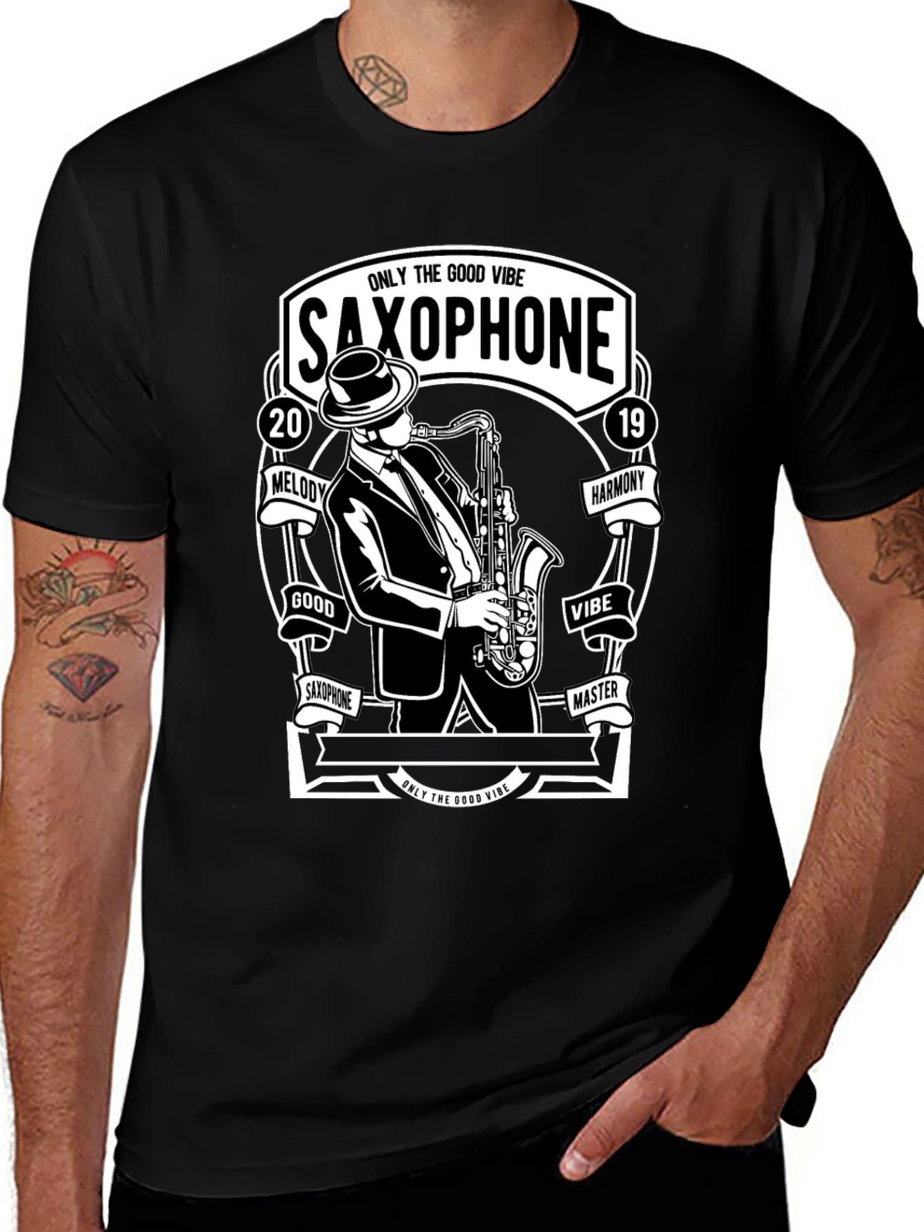 Saxophone Music T-Shirt - Good Vibes Only Design