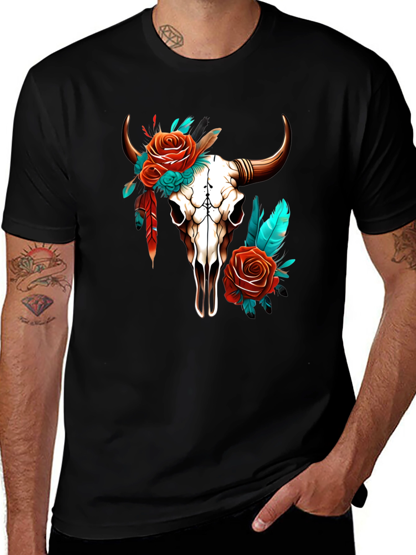 Variant 15 of Bull Skull & Roses Graphic Tee