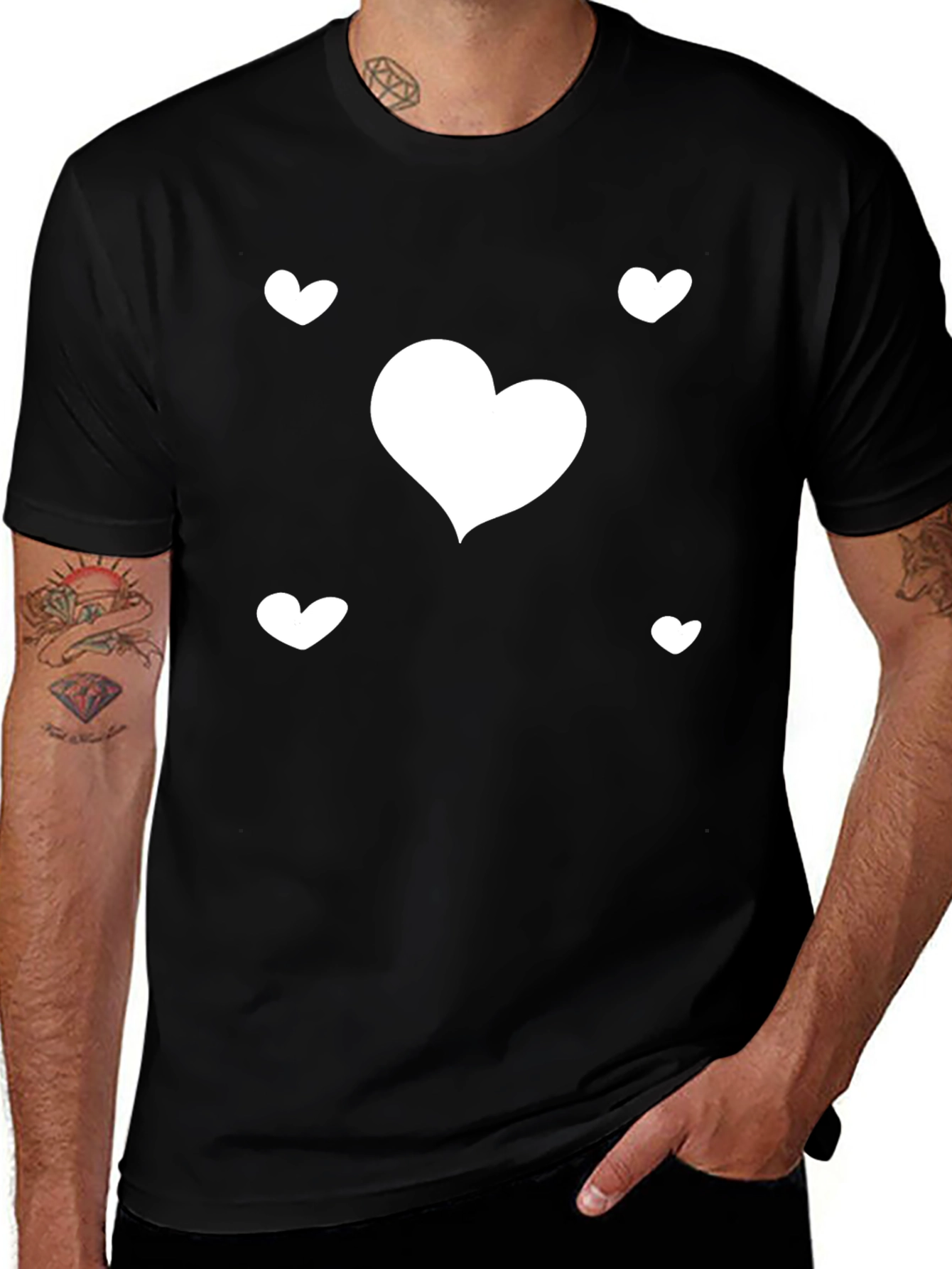 Variant 19 of Heart Print Black Casual T-Shirt