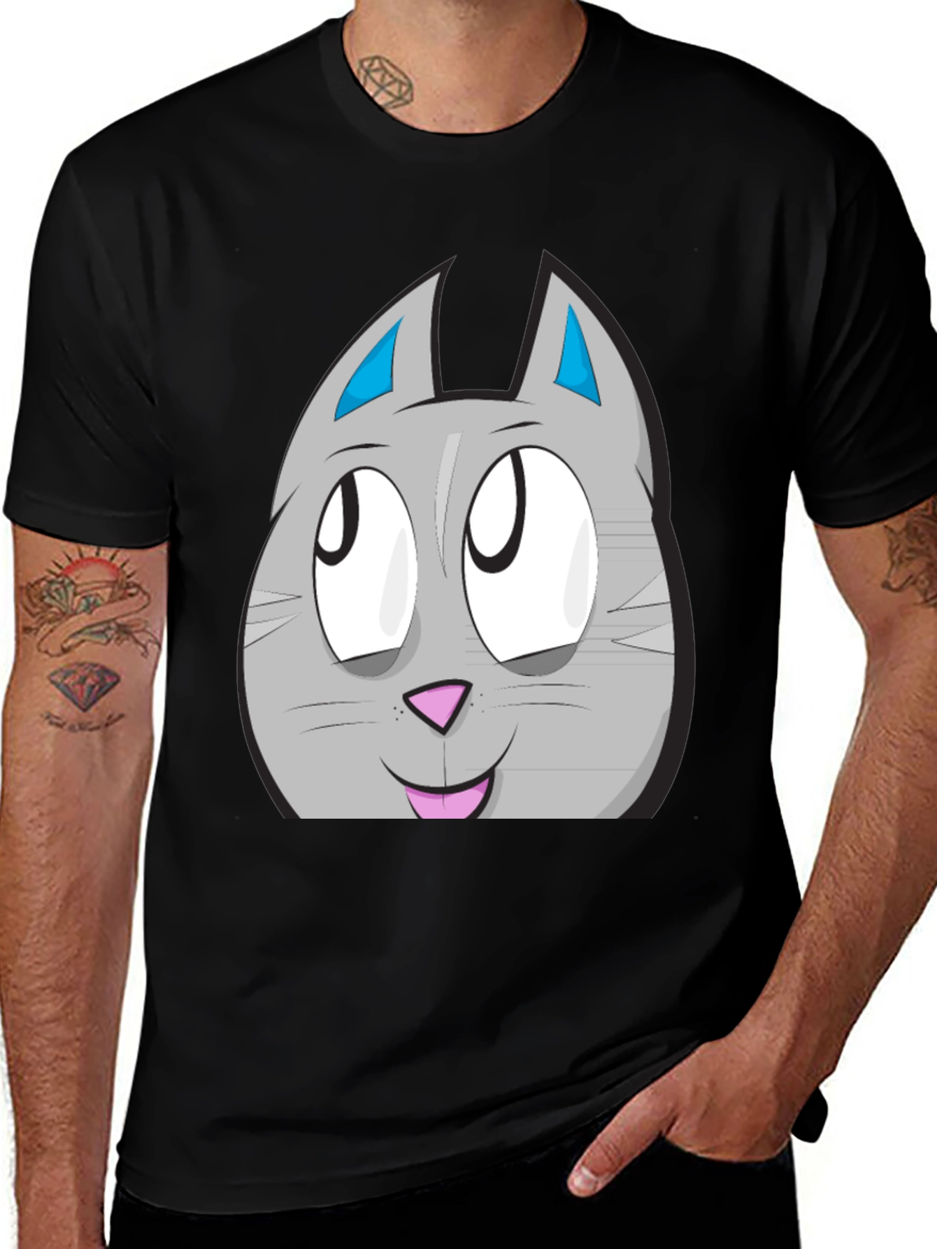 Variant 15 of Cartoon Cat Face Graphic Tee - Unisex Black T-Shirt