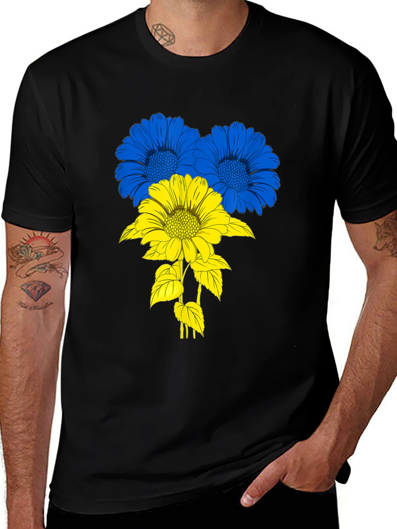 Variant 9 of Ukraine Flag Flower T-Shirt - Black