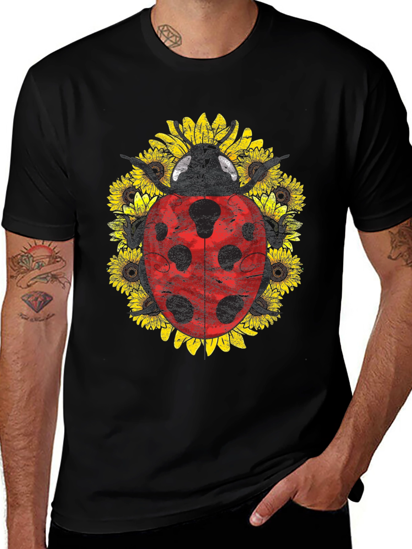 Variant 7 of Ladybug Sunflower Graphic Tee - Unisex