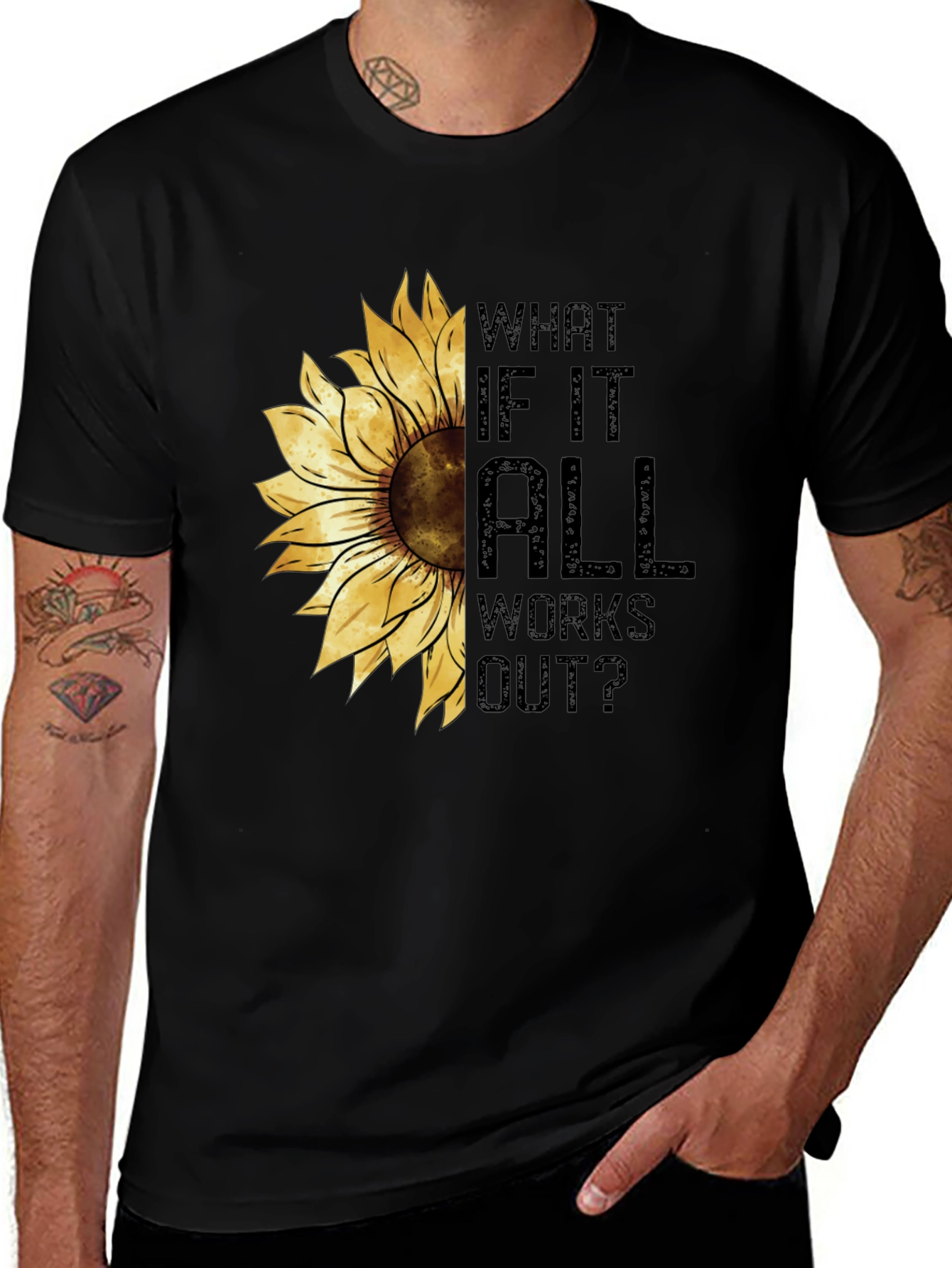 Black Sunflower Graphic Tee - What If It All Works Out? - Black main image