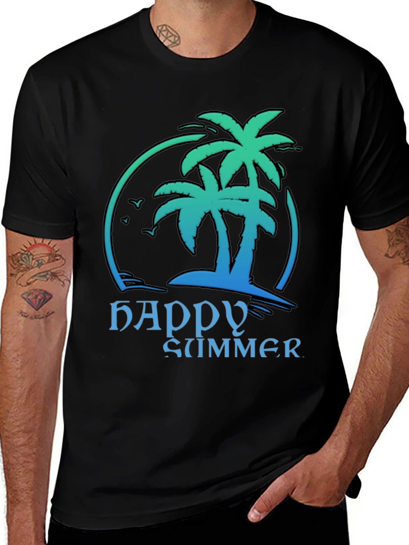 Variant 29 of Happy Summer Palm Tree Graphic Tee - Tropical Vibes T-Shirt