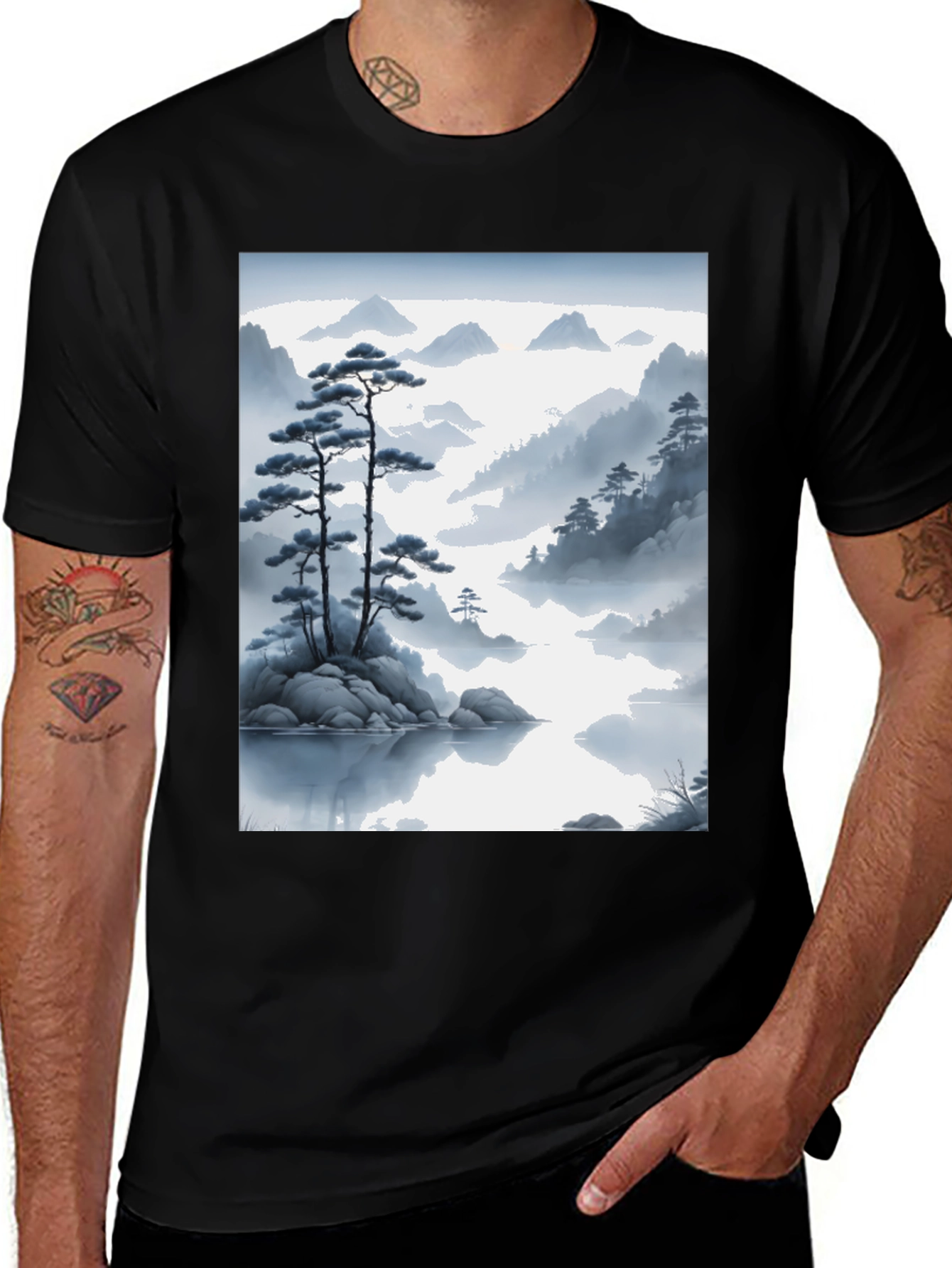 Variant 2 of Zen Mountainscape T-Shirt - Artistic Japanese Inspired Design