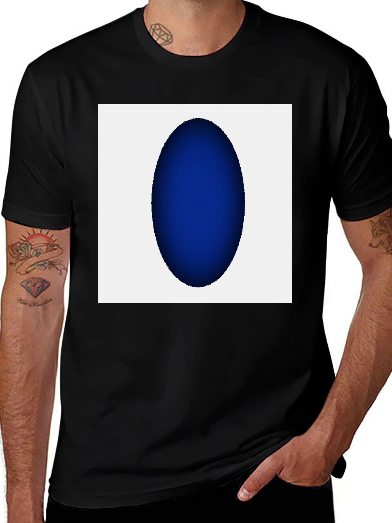 Variant 16 of Modern Black T-Shirt with Abstract Blue Oval Design