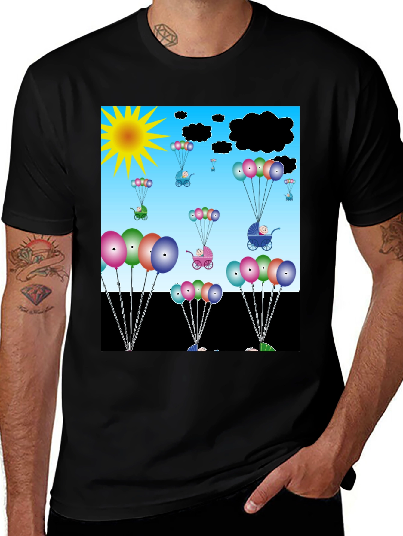 Cartoon Balloons & Babies Graphic T-Shirt
