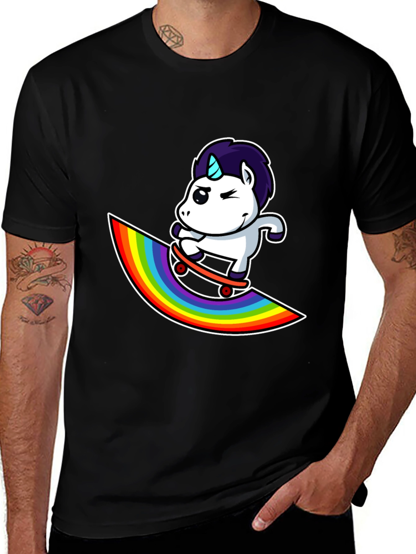 Variant 30 of Unicorn Rainbow Skateboard Graphic T-Shirt