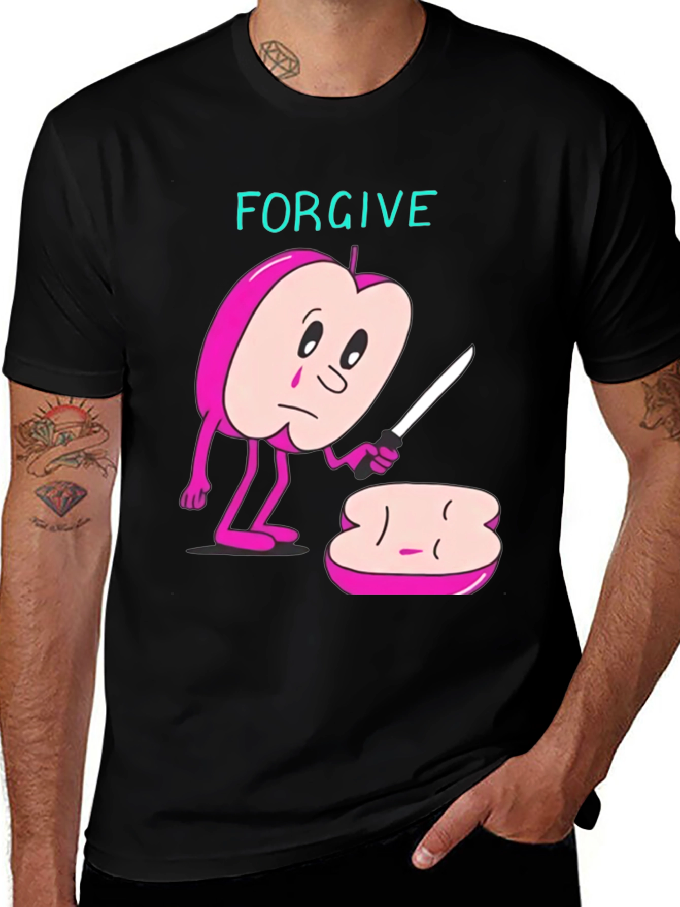 Variant 20 of Forgive Graphic Tee - Sad Apple with Knife