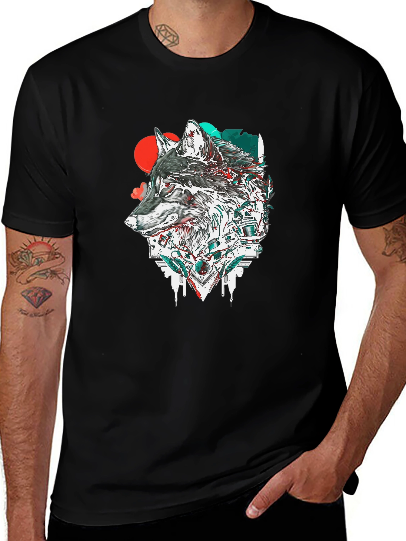 Variant 11 of Wolf Graphic Print Black Crew Neck T-Shirt