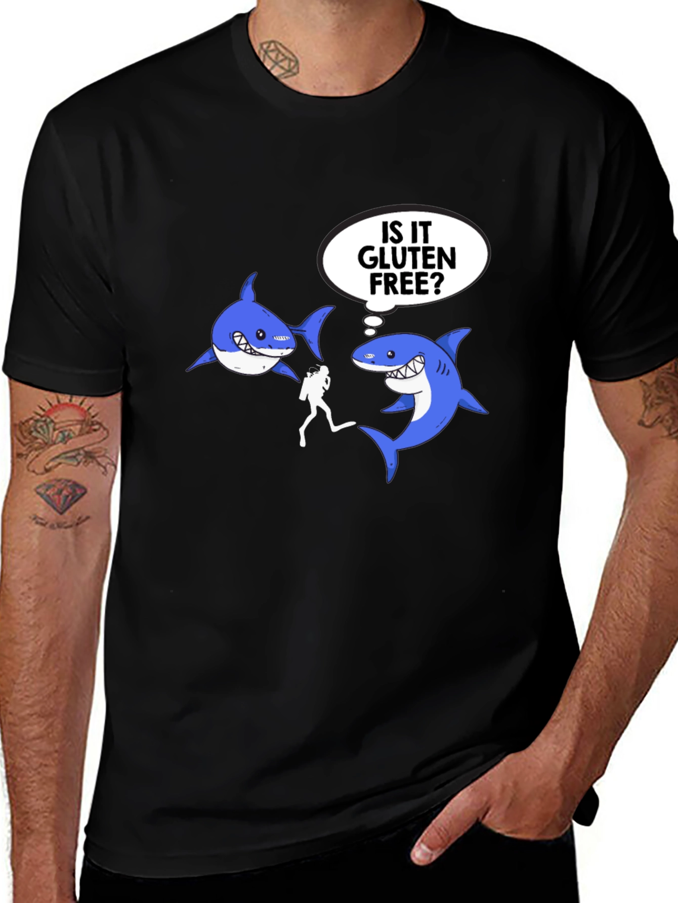 Variant 21 of Gluten-Free Shark T-Shirt Diver Funny Design