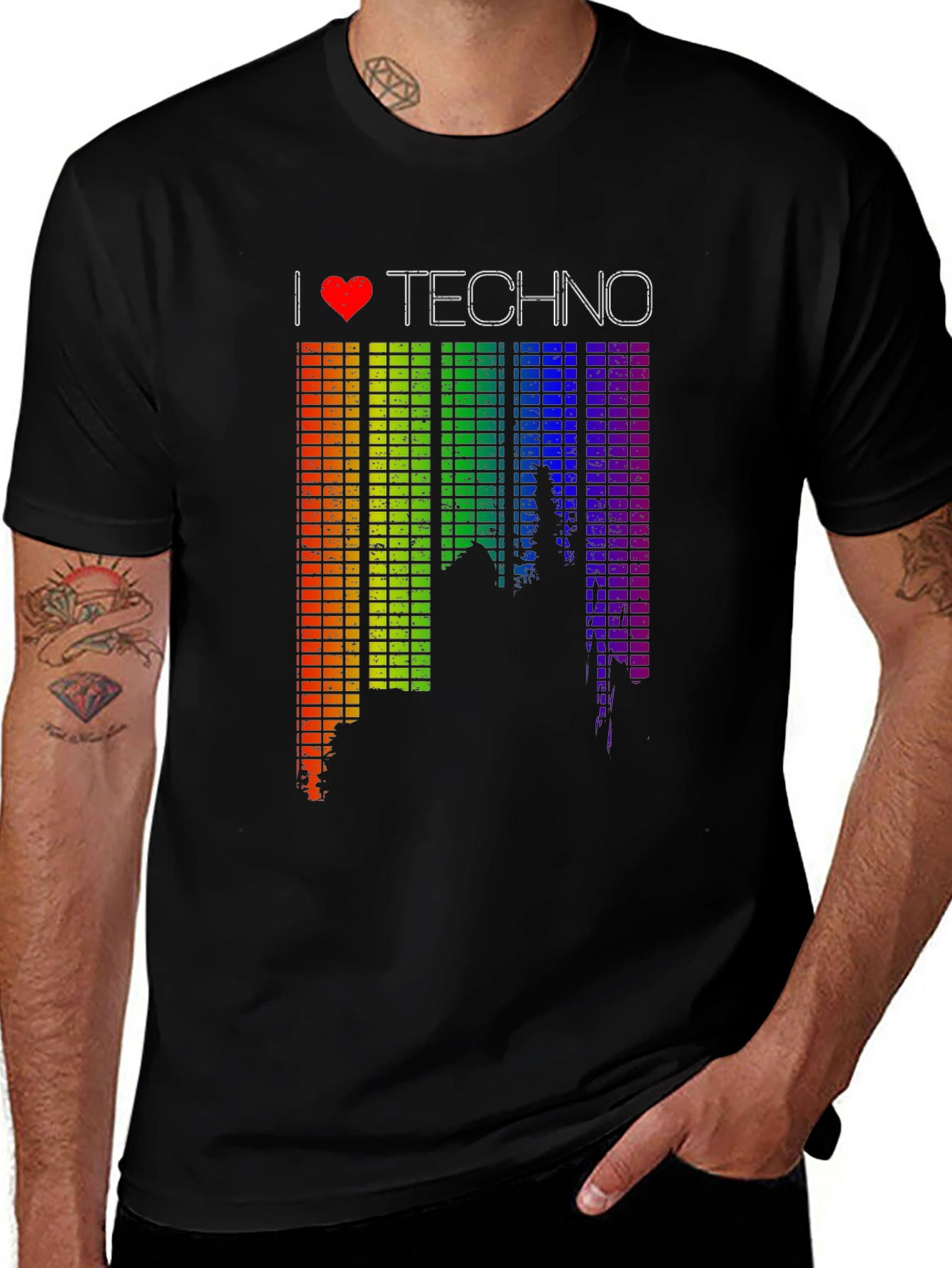 Variant 13 of I Love Techno Rainbow Graphic T-Shirt